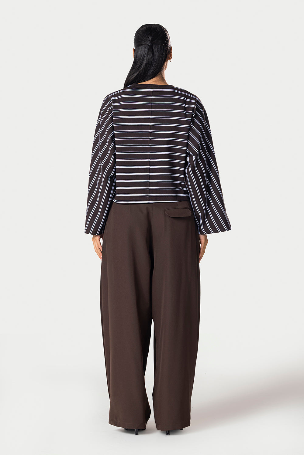 Wide Sleeve Striped Tee – Brown – photo 8