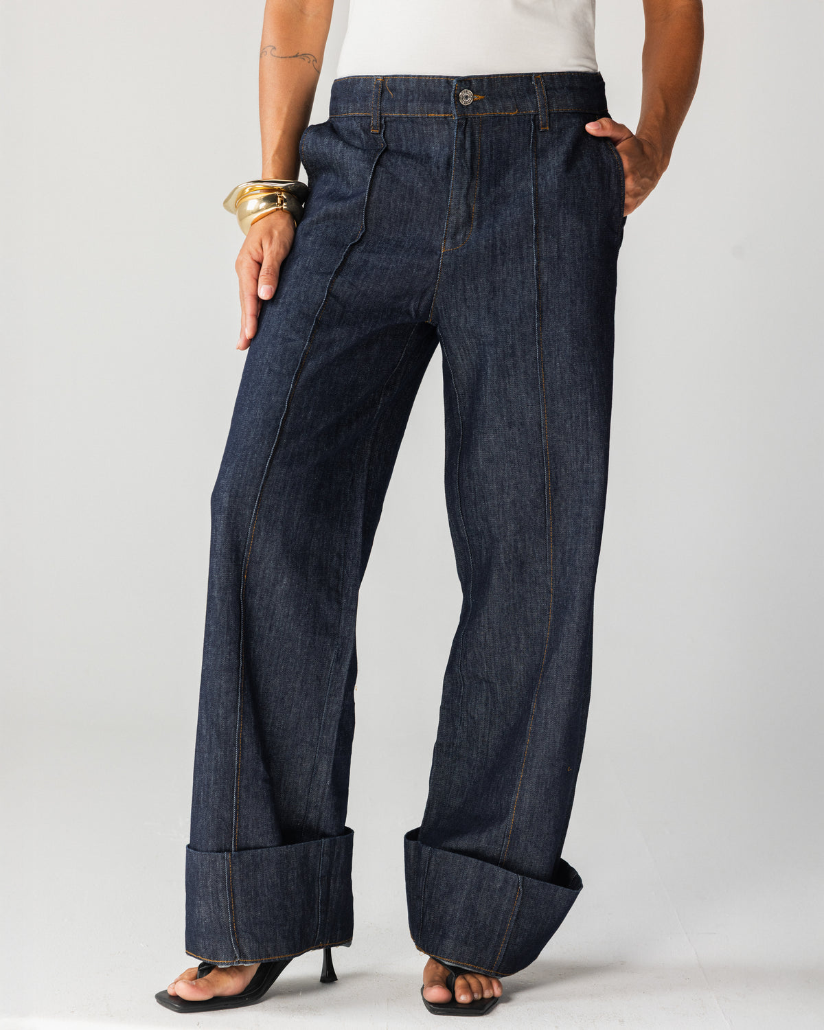 Front seam straight jeans  - Blue Raw