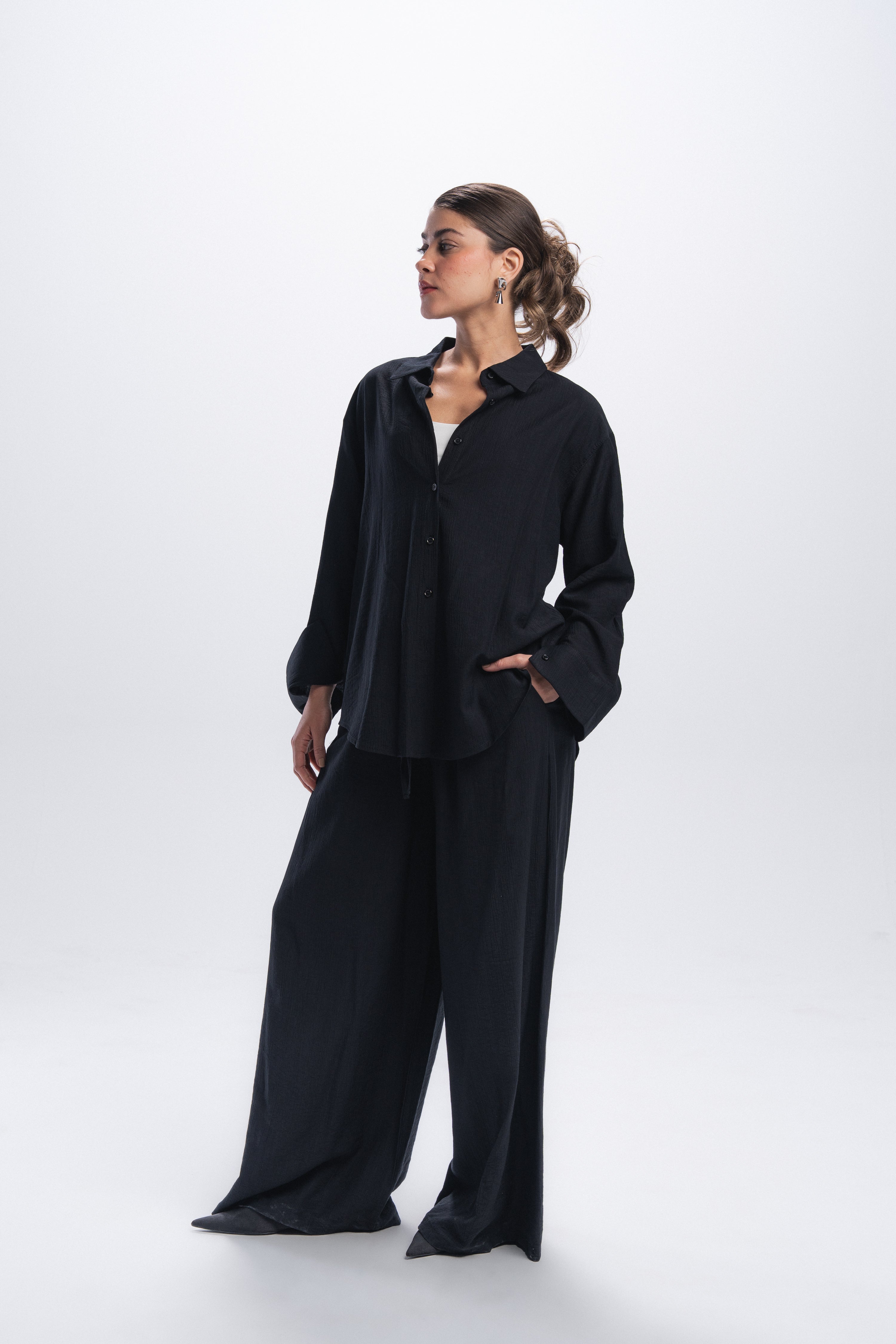 Crinkle linen pants - Black