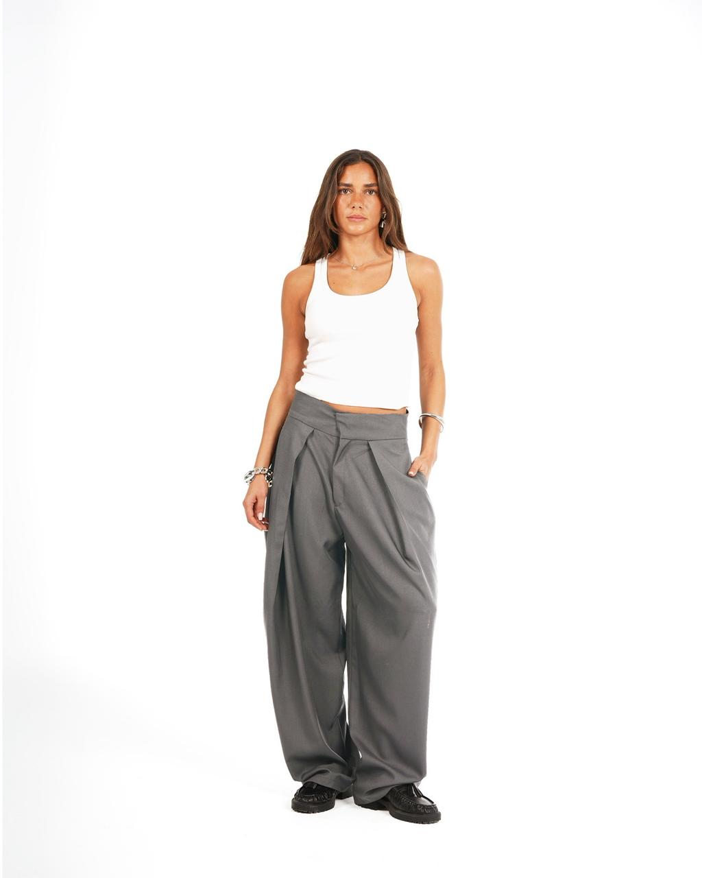 Balloon pleated pants -Grey