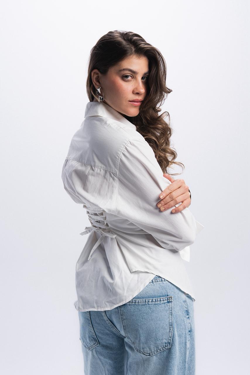 Back Tie Poplin Shirt - off white