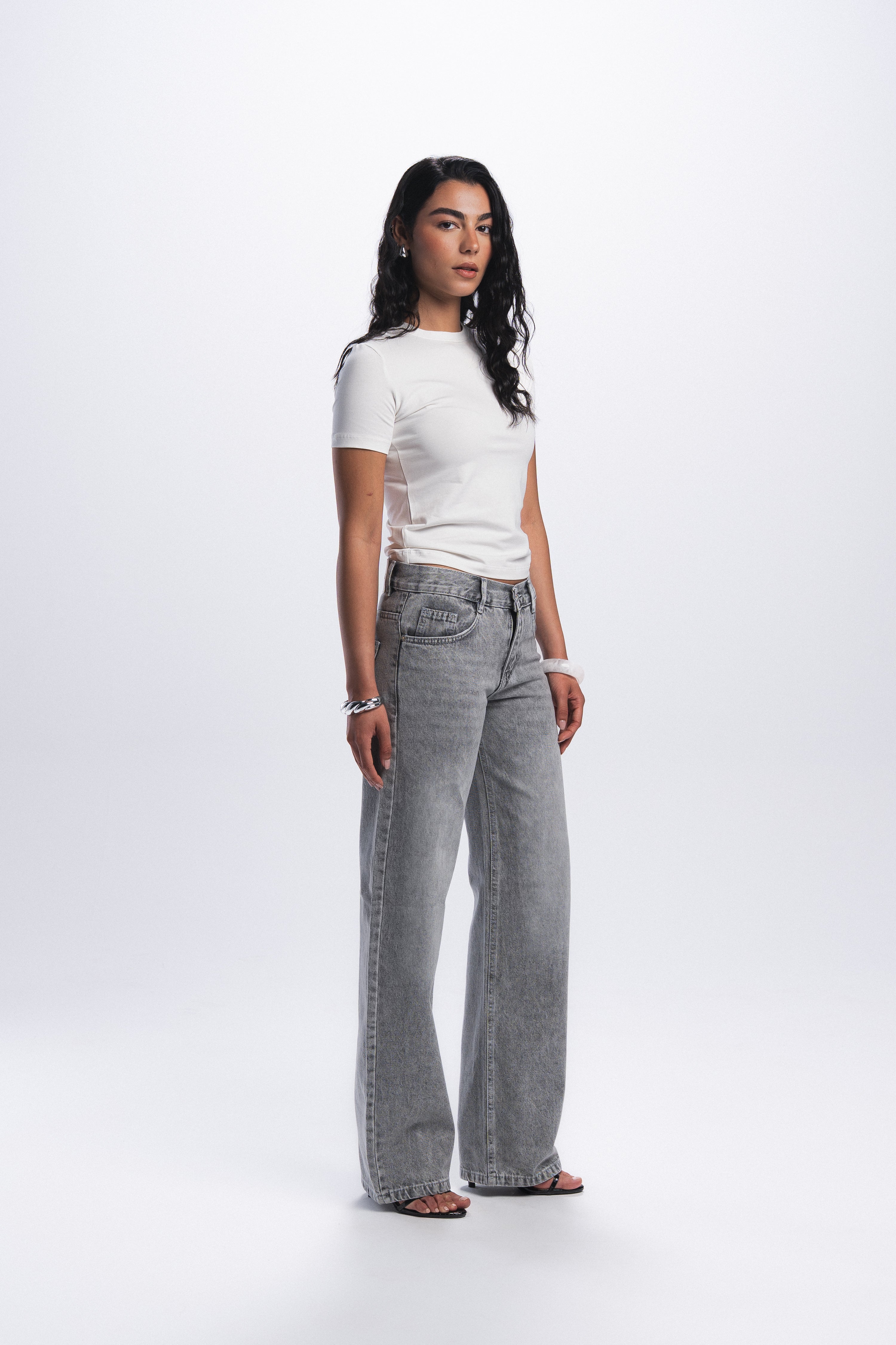 Straight Leg Jeans- Light Grey