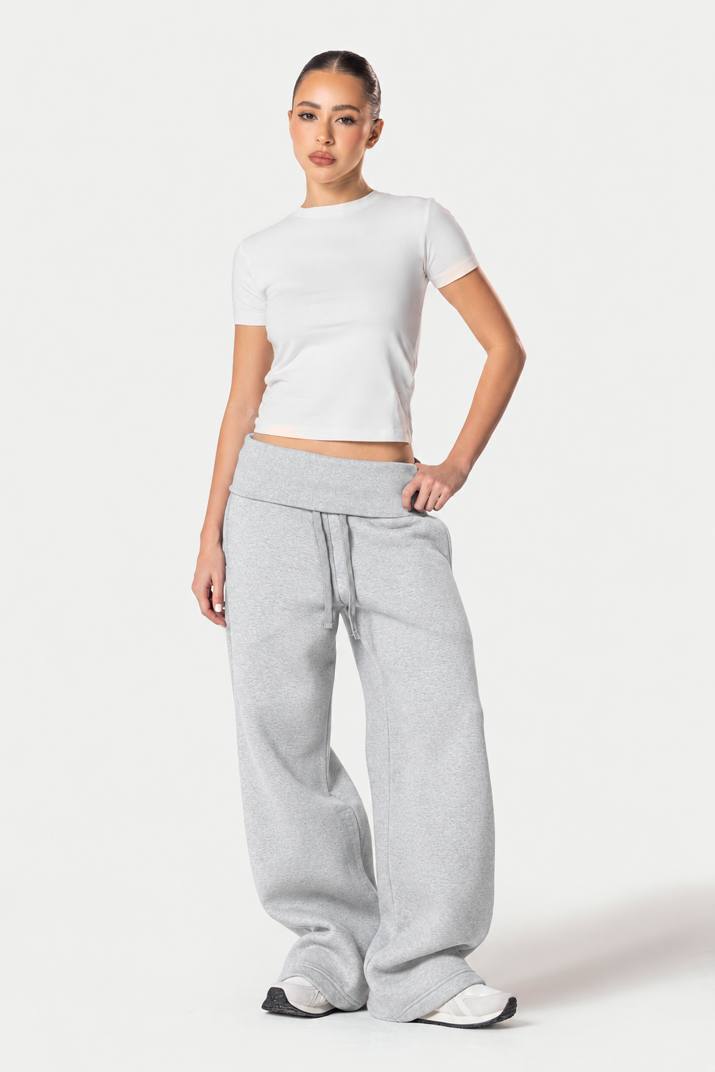 Fold Over Wide Leg Sweatpants – Light Grey – photo 2