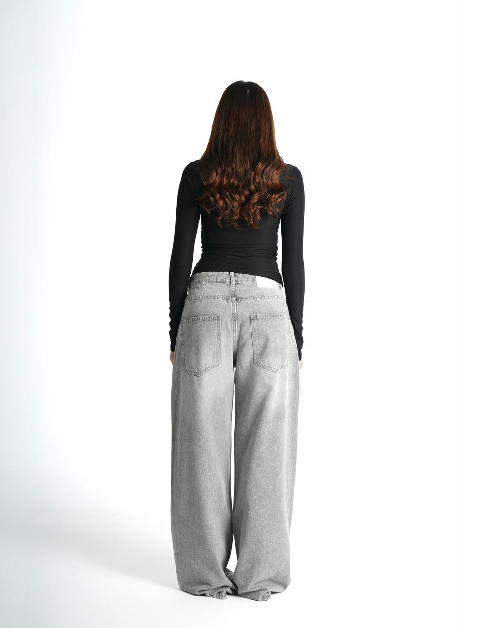 Cross-over waist wide leg jeans - light grey