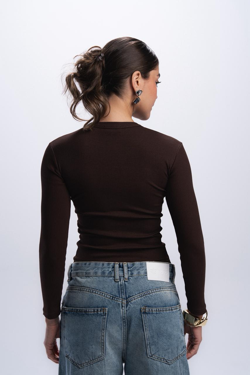 Long Sleeve buttons top - Brown