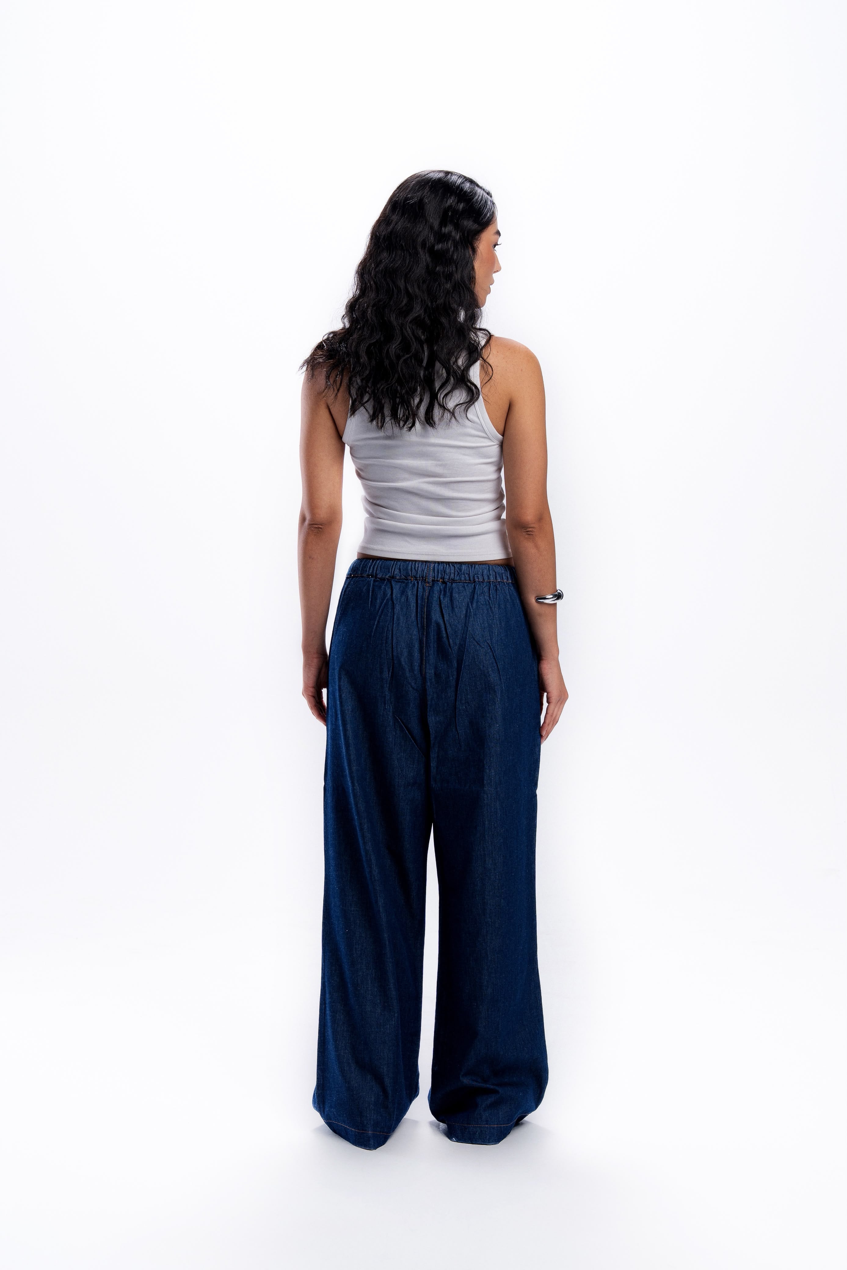 High Waist Wide Leg Denim pants - Dark Blue