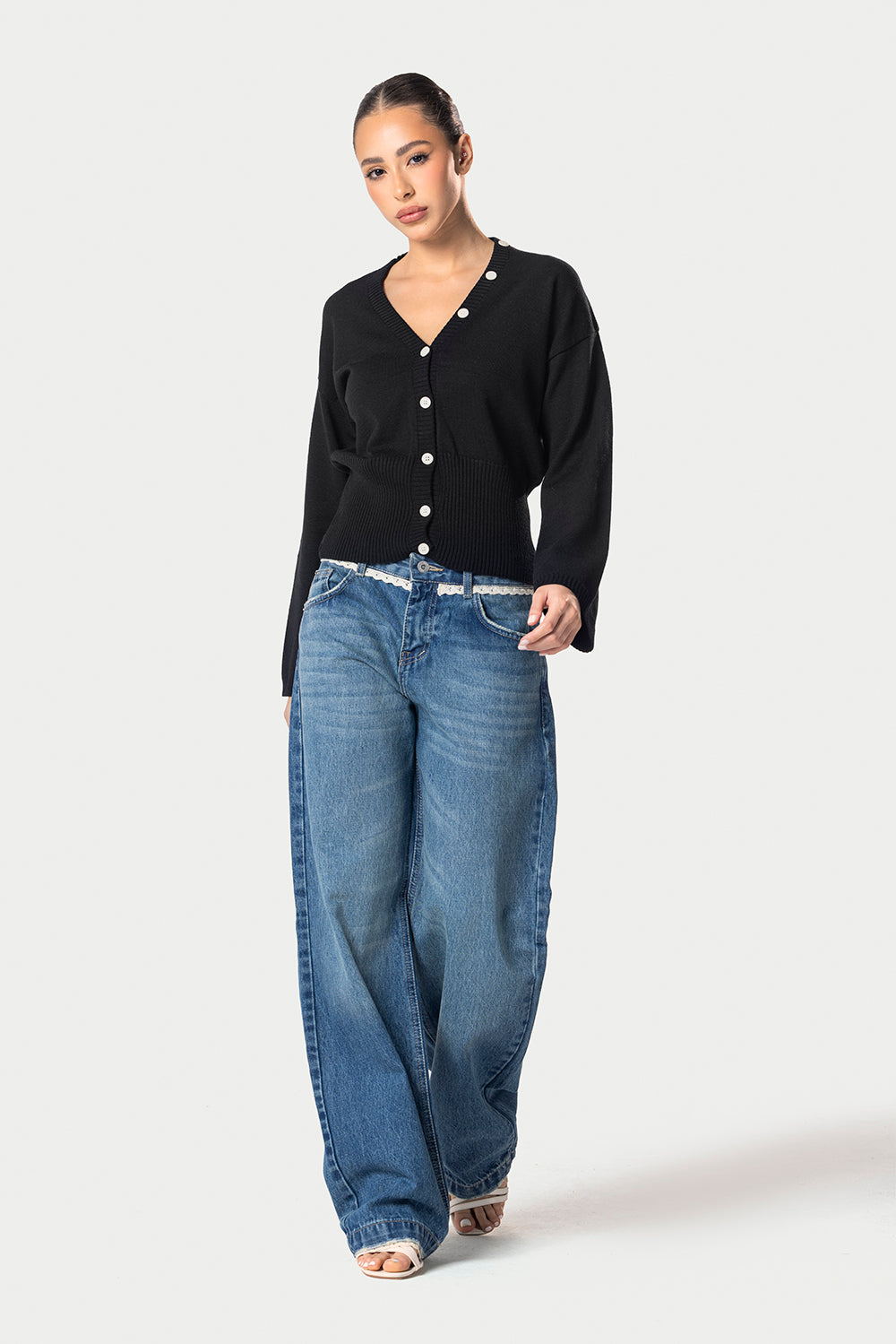 Wide Sleeve Knitted Cardigan – Black – photo 7