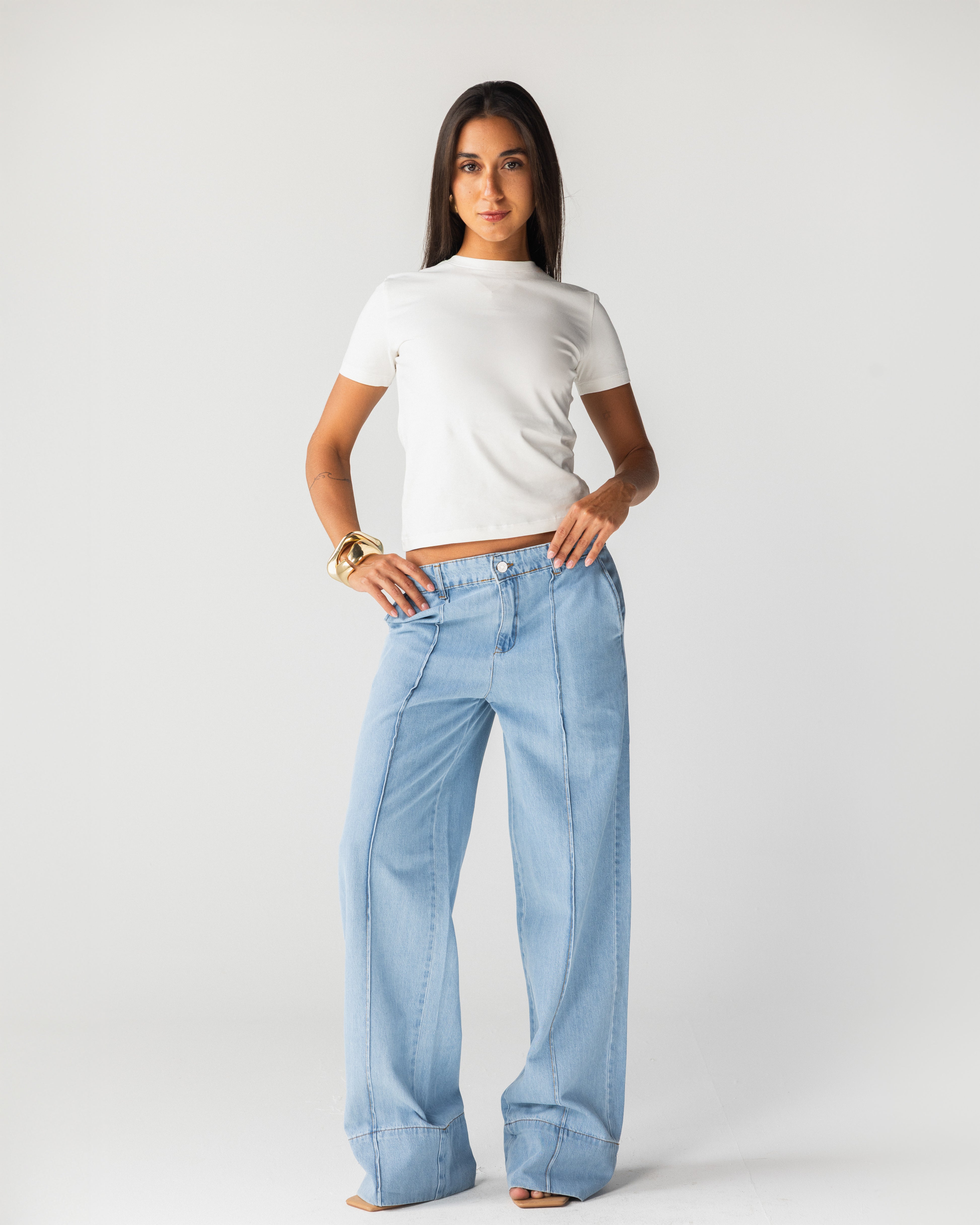 Front seam straight jeans - Light Blue