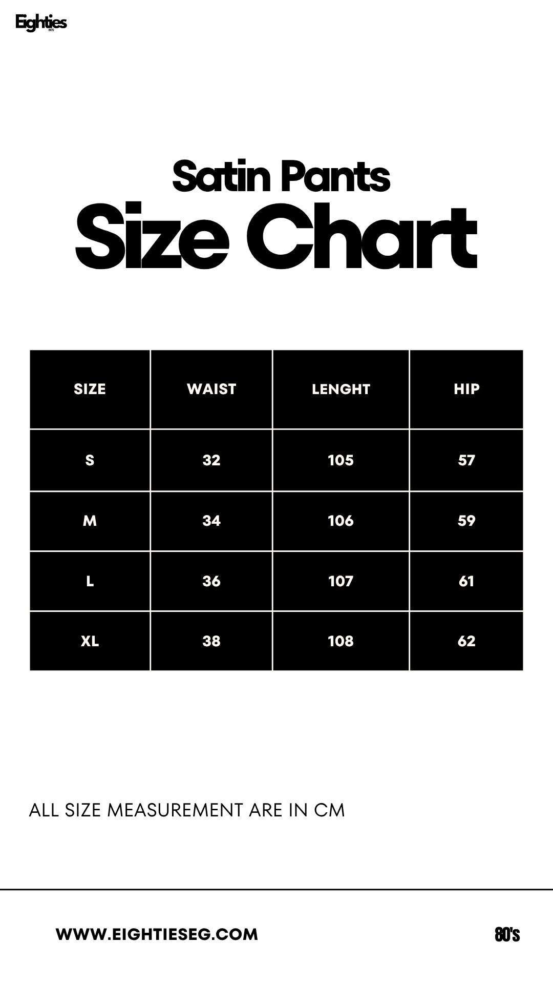 Satin Pants - Brown — Size chart