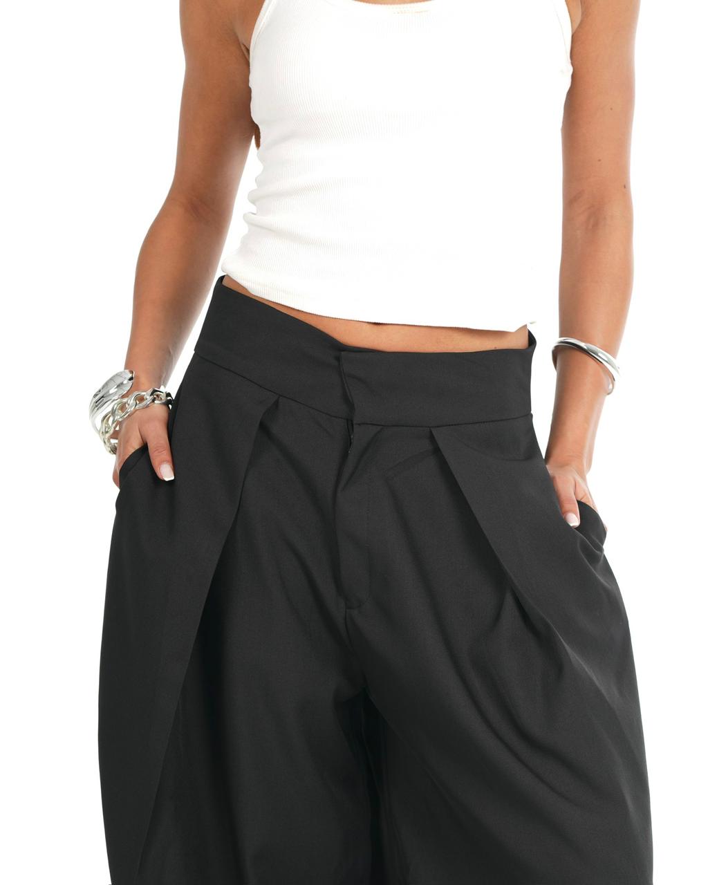 Balloon pleated pants - black