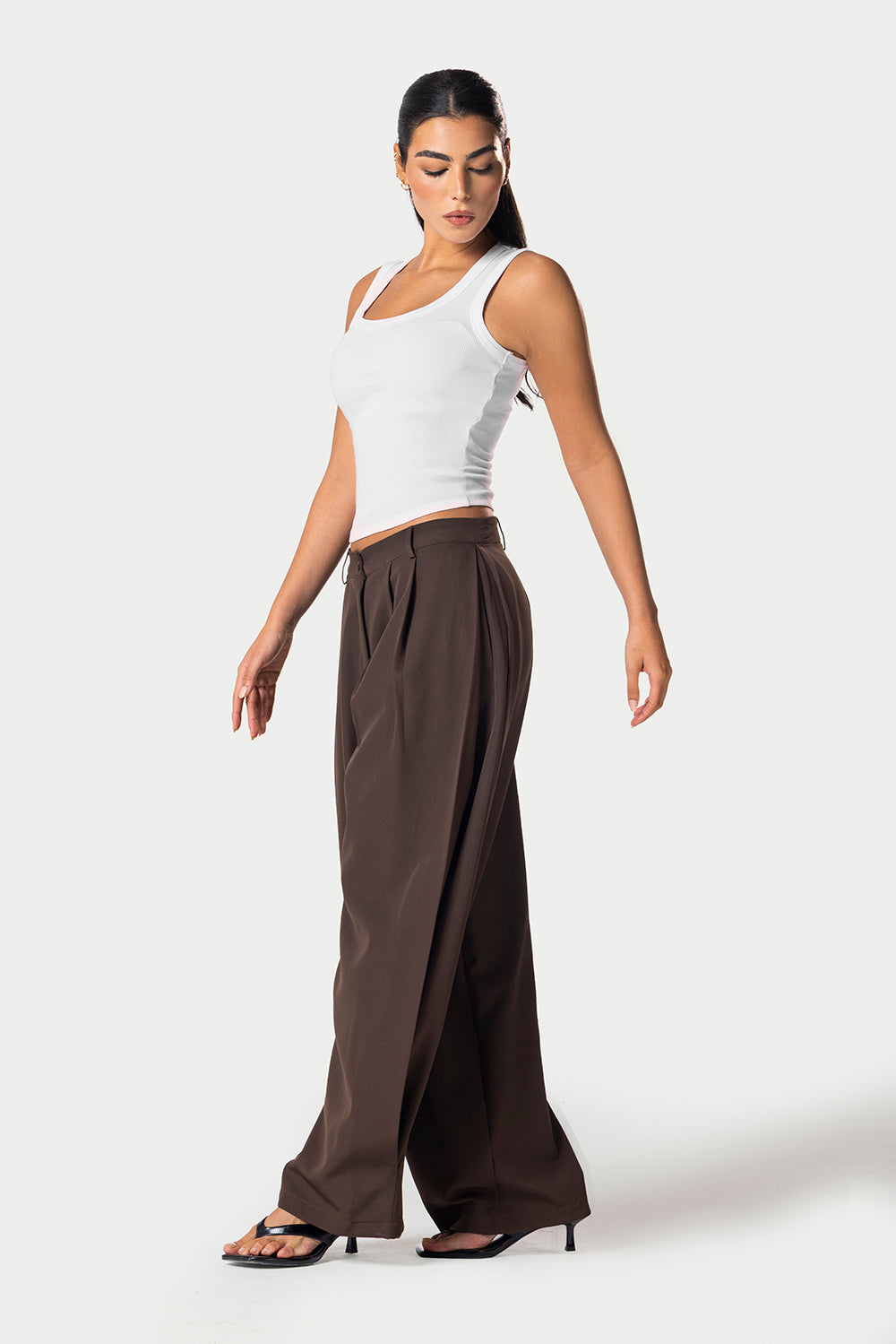 Side Pleated Trousers – Brown – photo 3