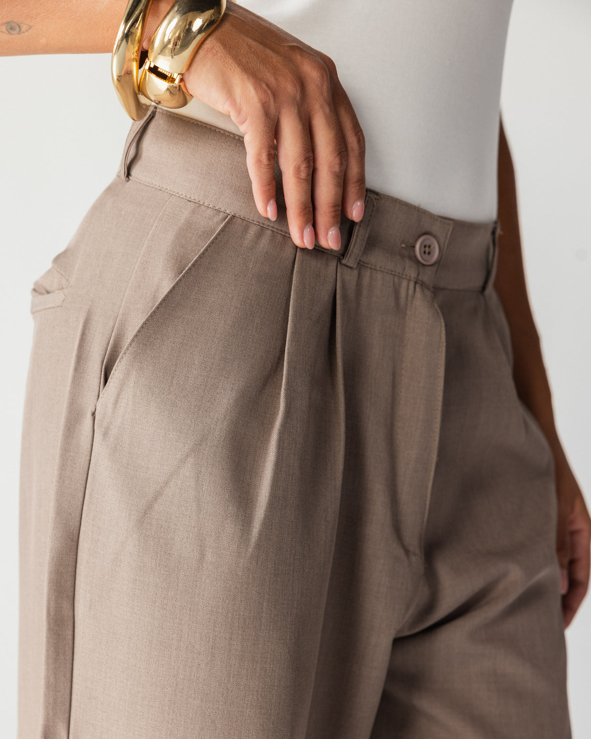 Wide Leg Tailored Pants- Brown
