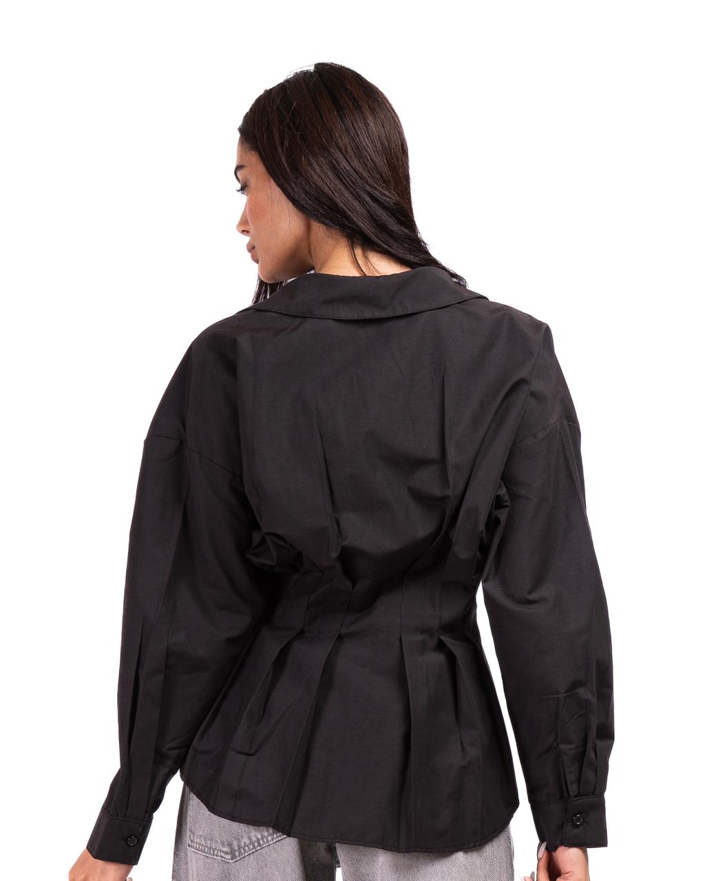 Poplin Pleated Shirt - Black