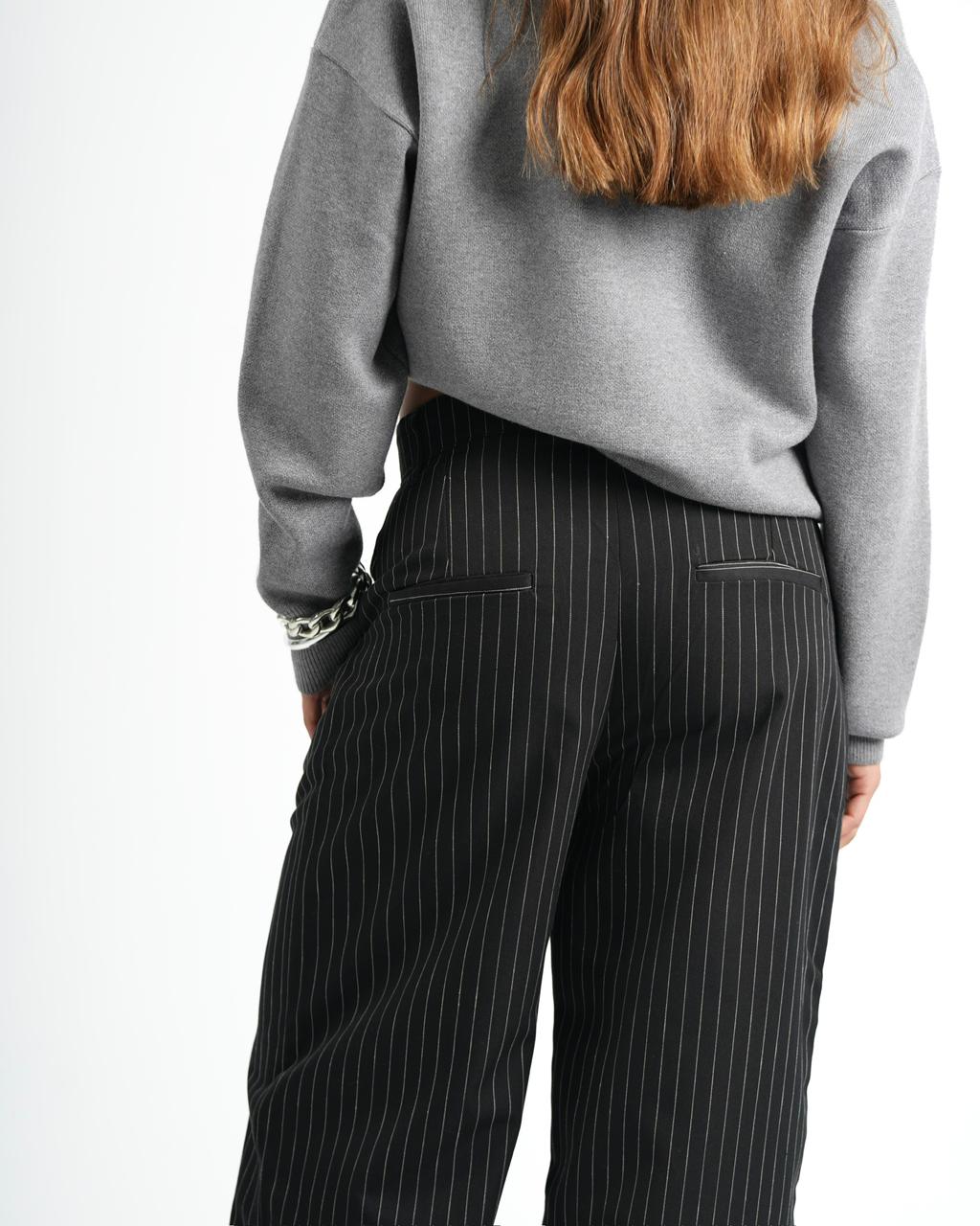 Classic Pinstriped Pants - Black
