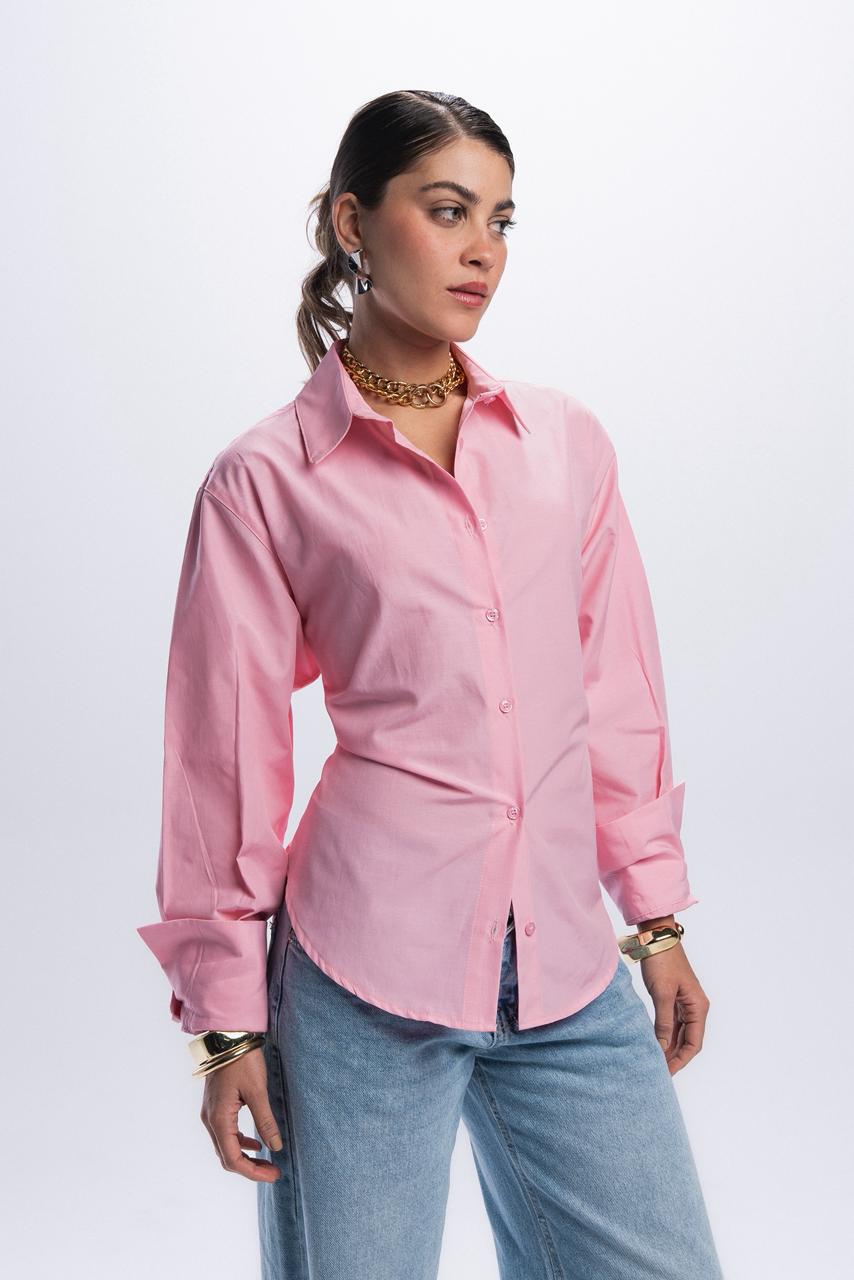 Back Tie Poplin Shirt - Baby Pink