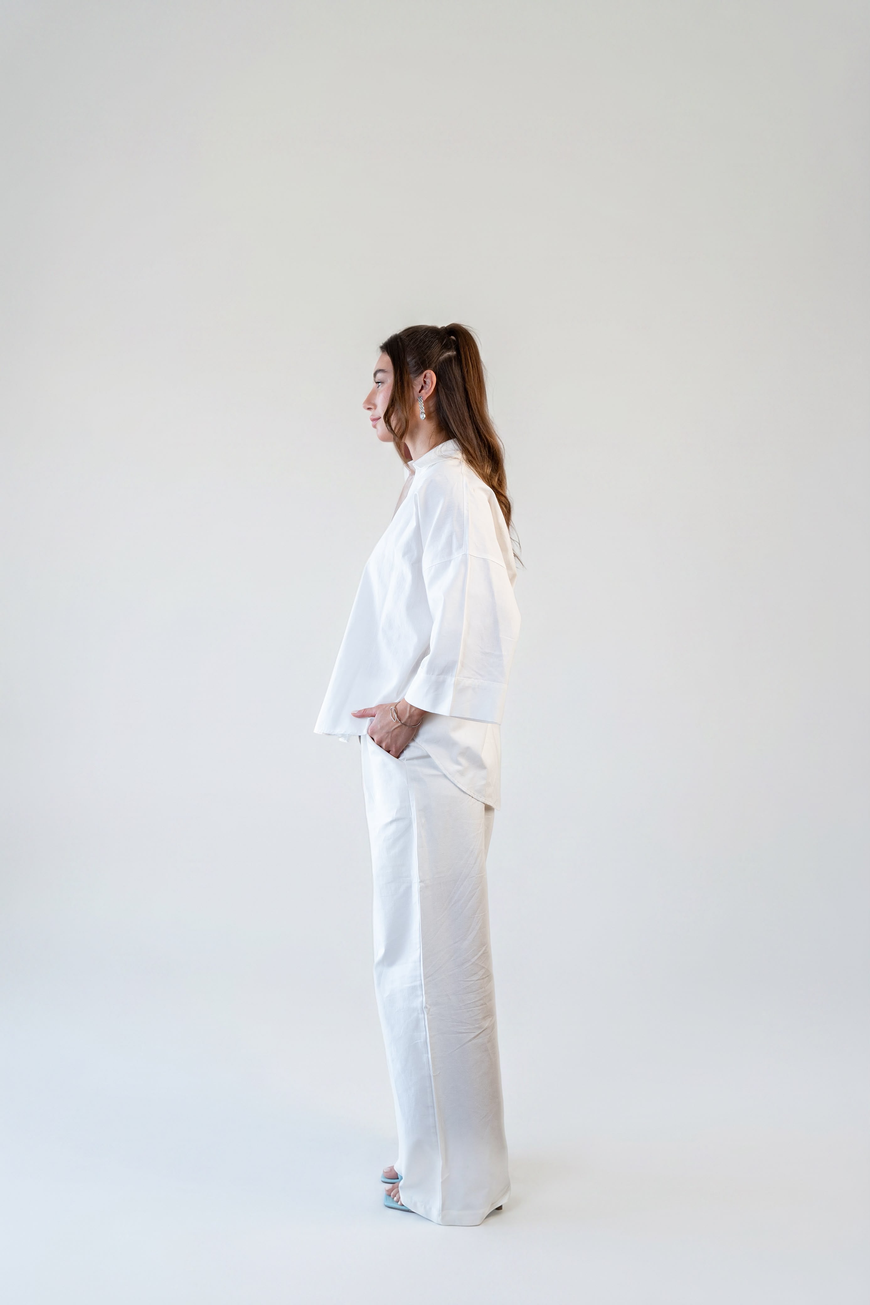 Wide Sleeve Linen Chemise -OFF/White