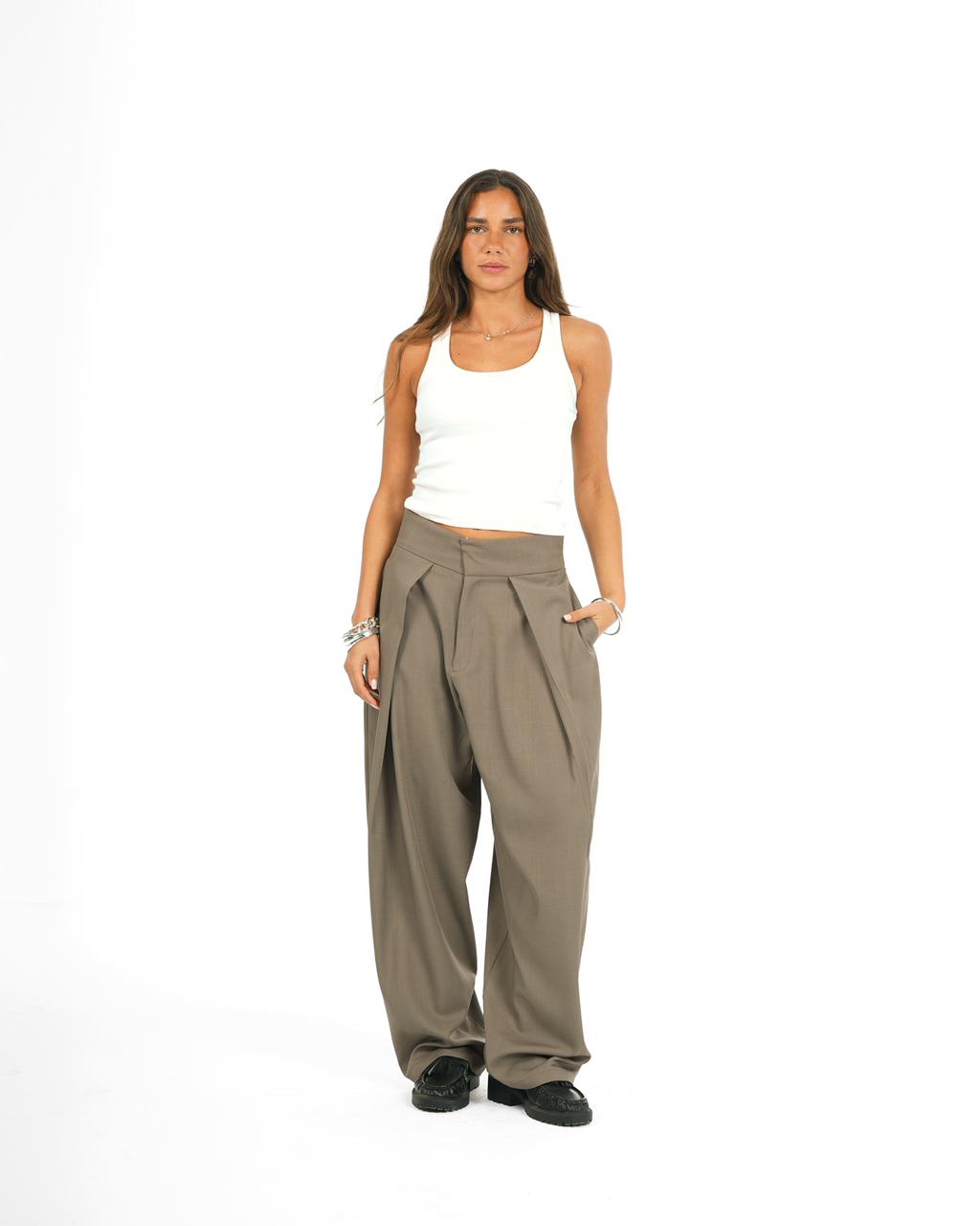 Balloon pleated pants - Mushroom