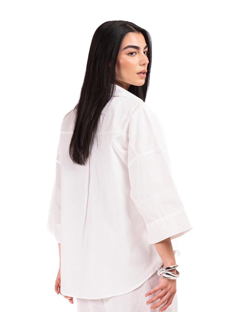 Wide Sleeve Linen Chemise -OFF/White