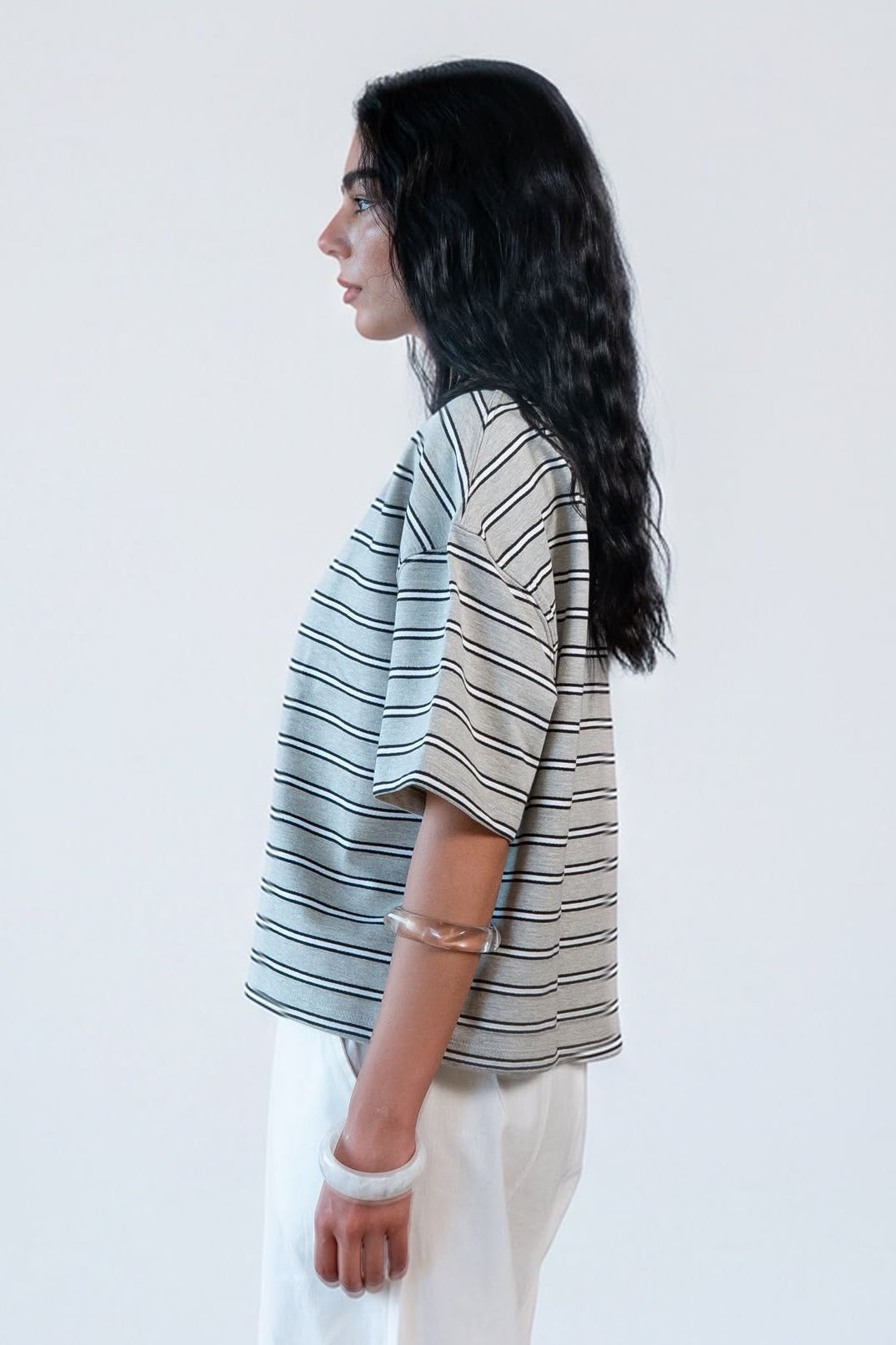 Oversized Striped T-Shirt -Grey
