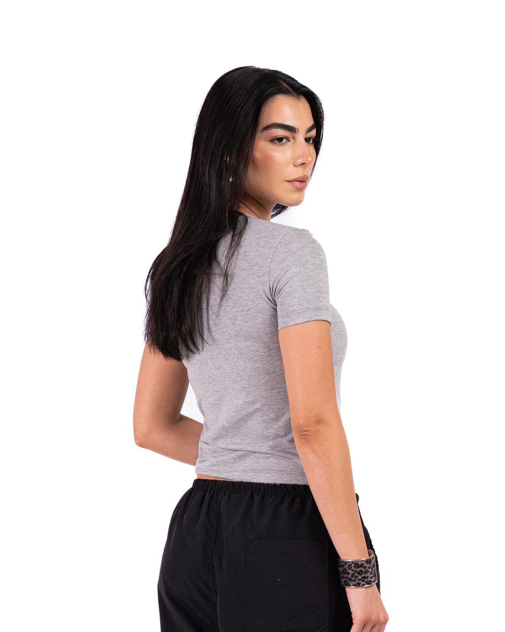 Short Sleeve Round Top - Light Grey