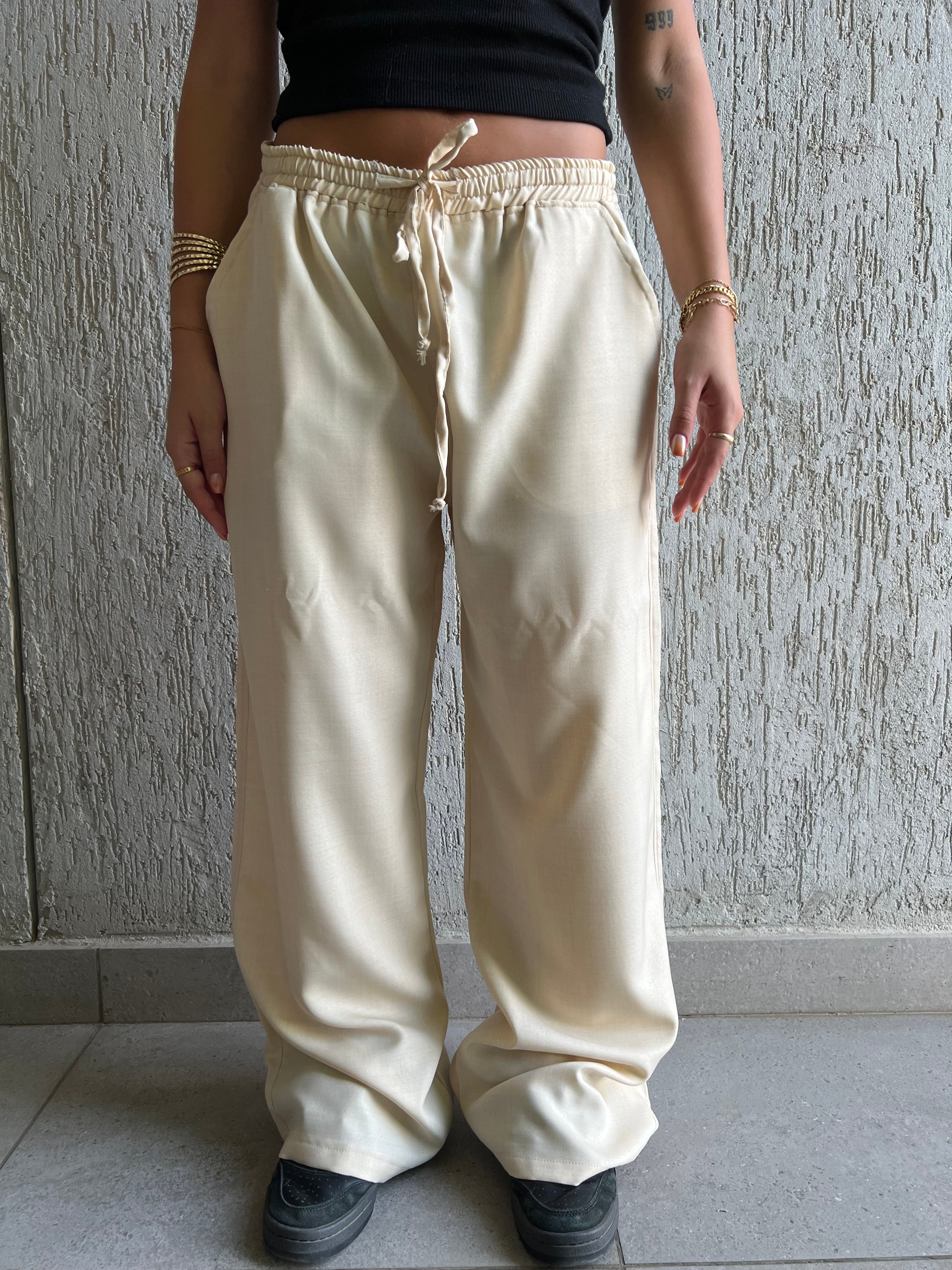 Beige Baggy Linen Pants
