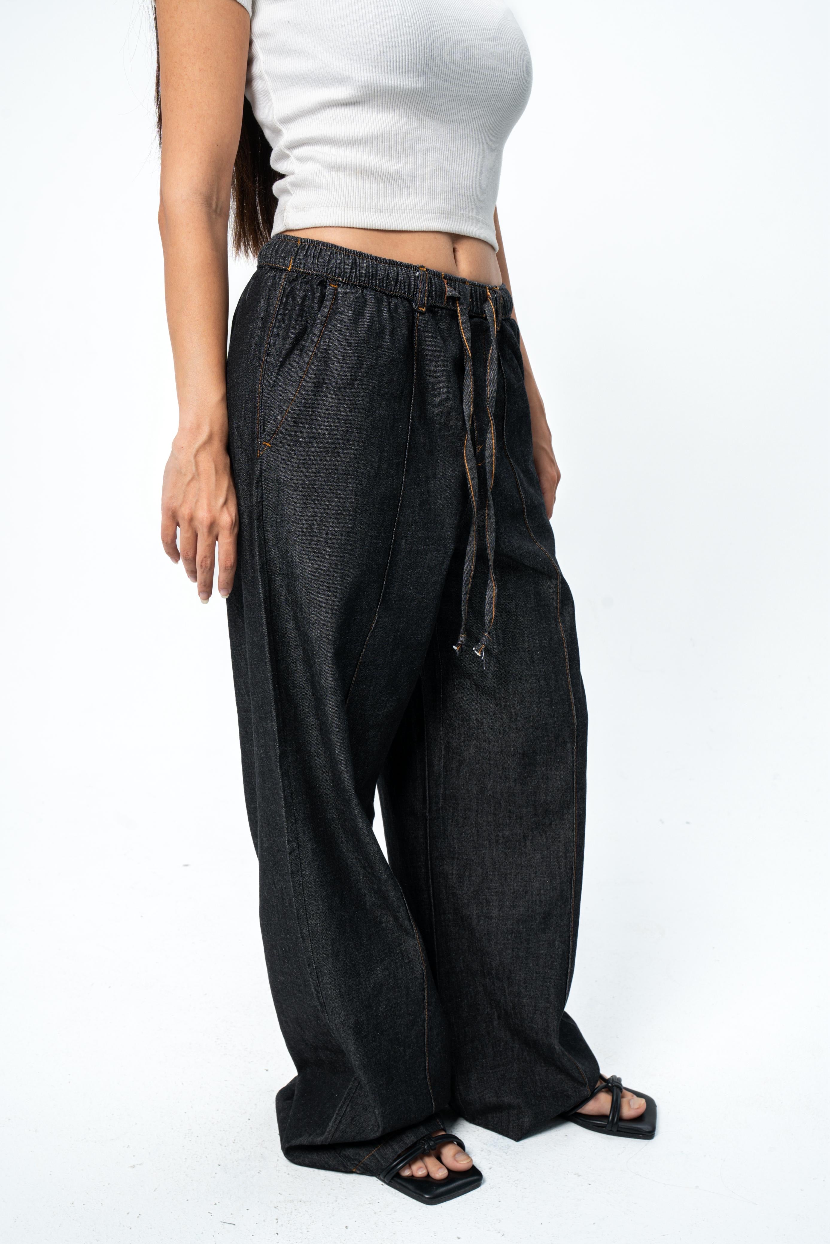 High Waist Wide Leg Denim - Dark Black