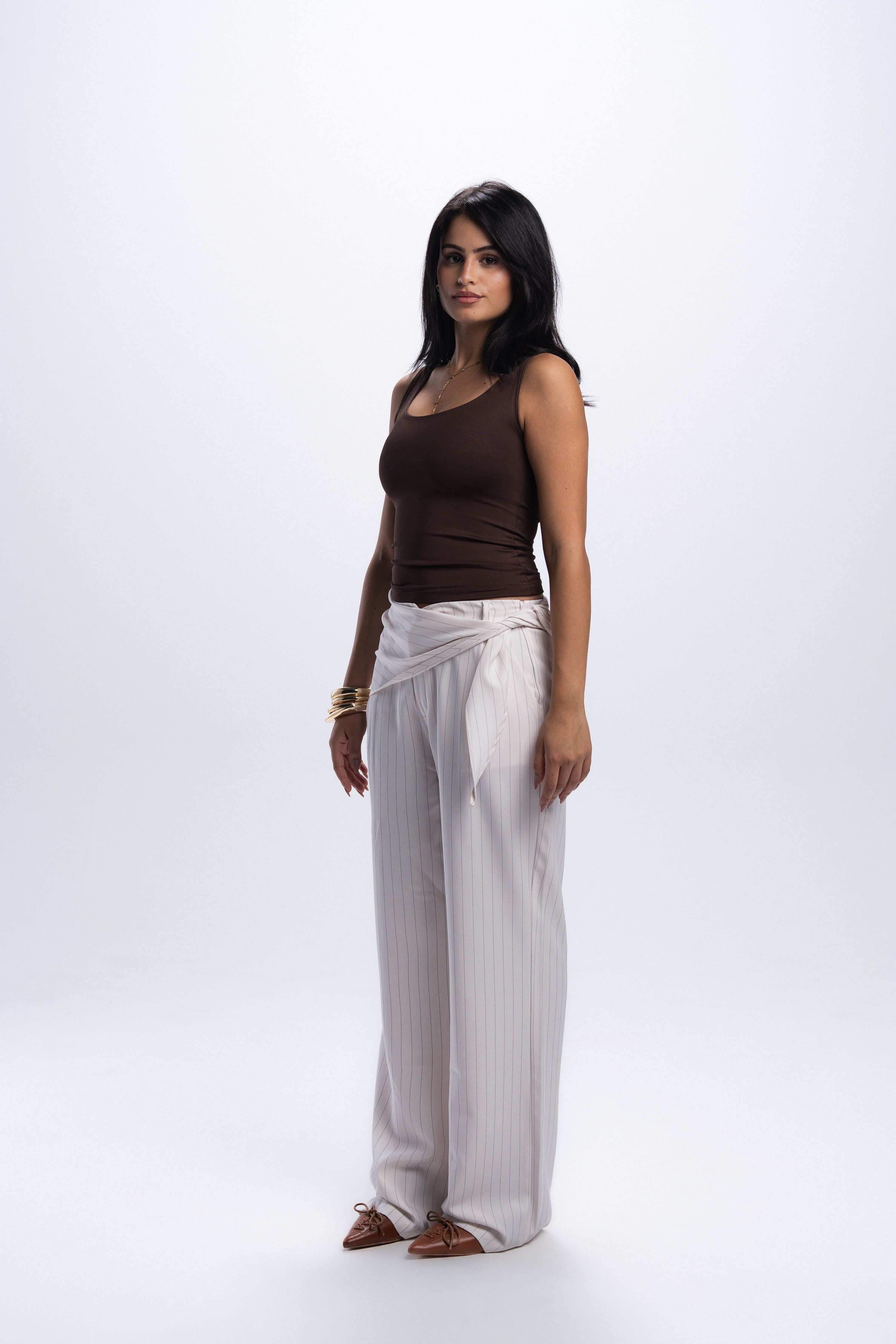 Scarf Pinstriped Pants - off white