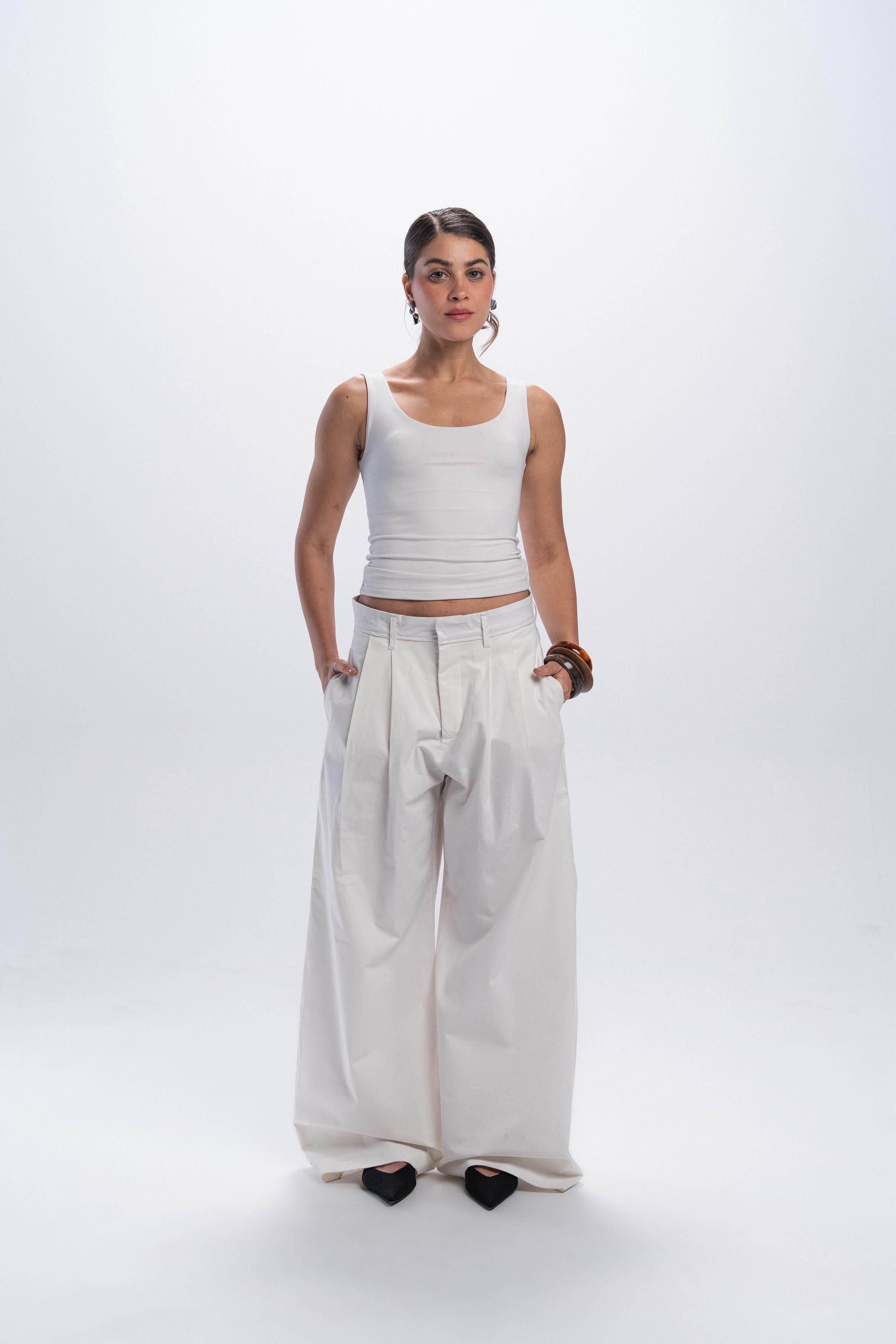 Pleated Gabardine Trousers - Offwhite