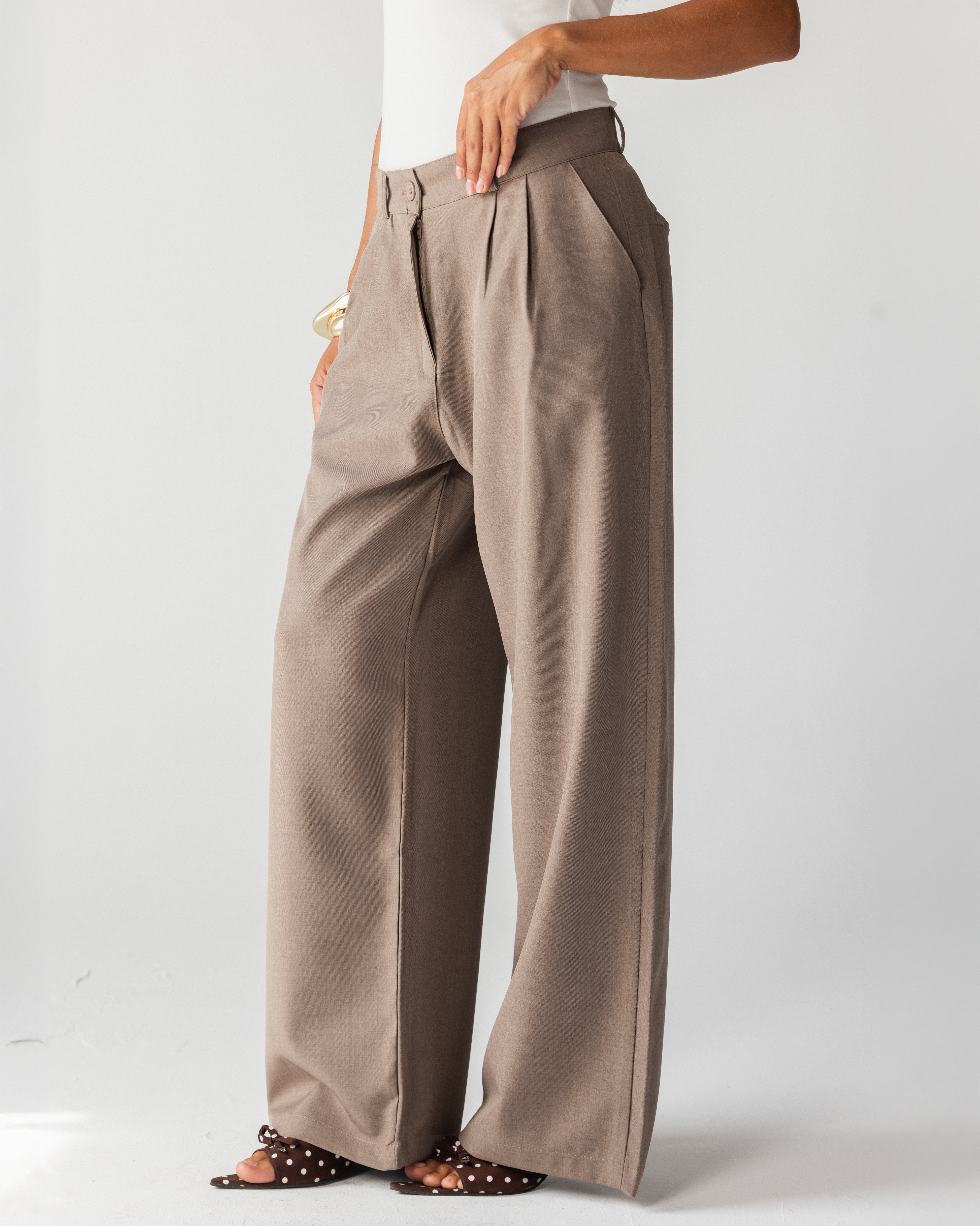 Wide Leg Tailored Pants- Brown