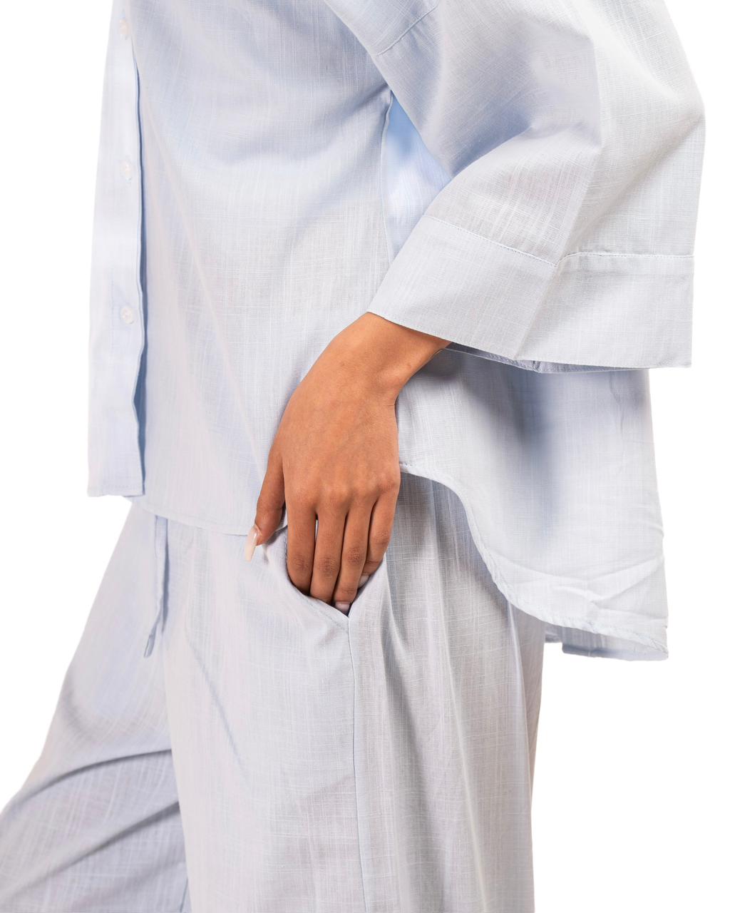 Wide Sleeve Linen Chemise - Babyblue