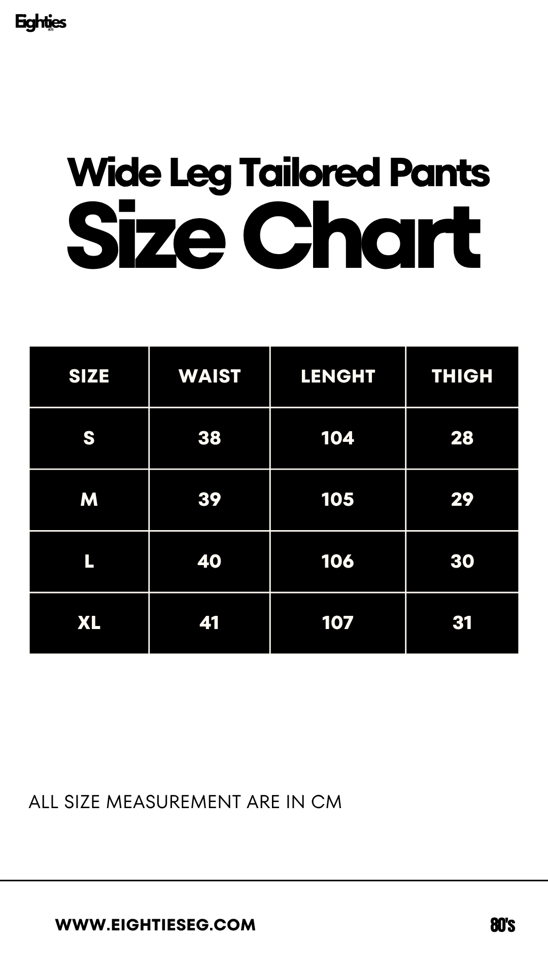 Wide Leg Tailored Pants- Brown — Size chart