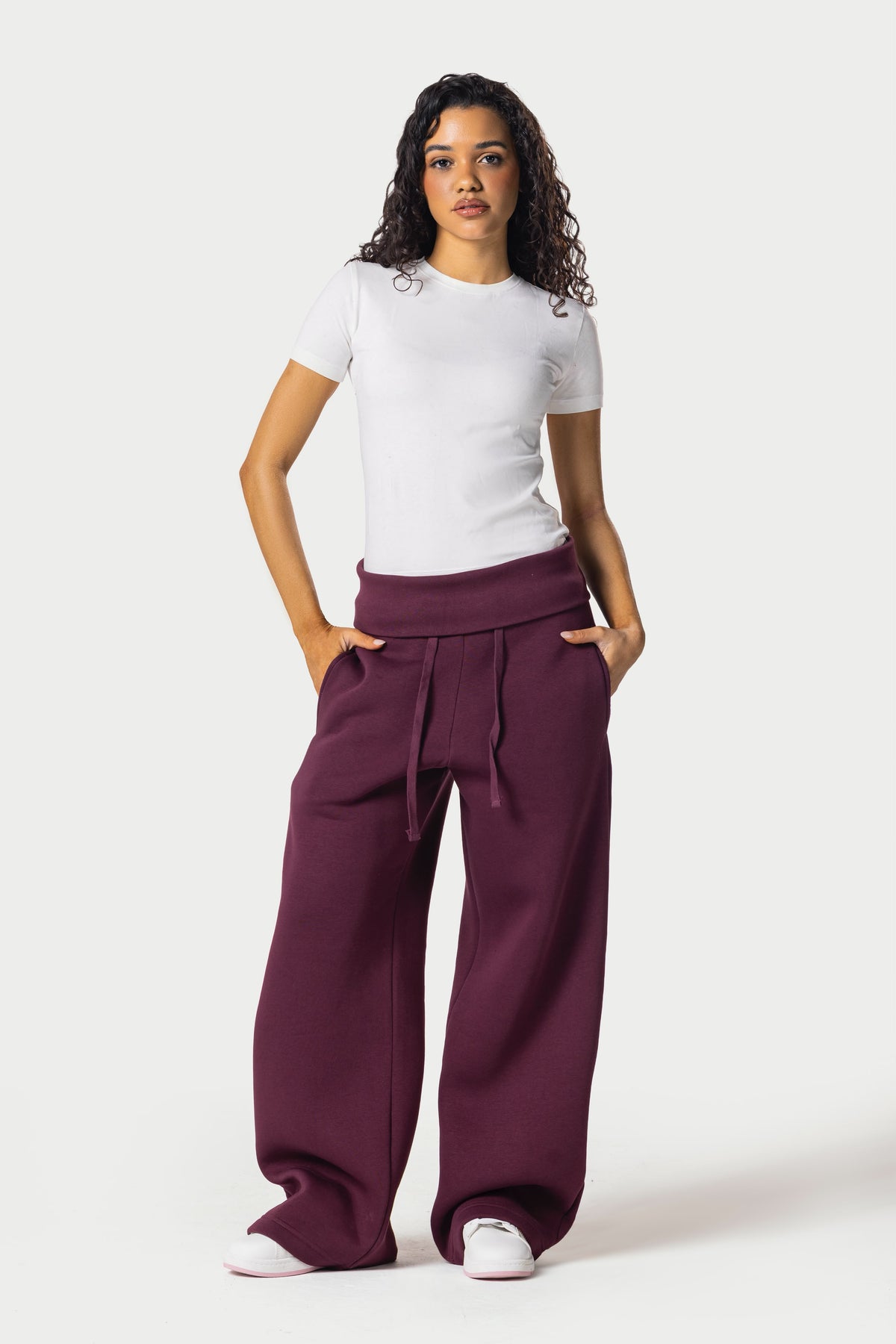 Fold Over Wide Leg Sweatpants – burgundy | Eighties