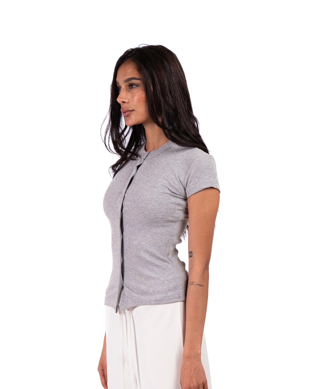 Short Sleeve buttons top - Light grey
