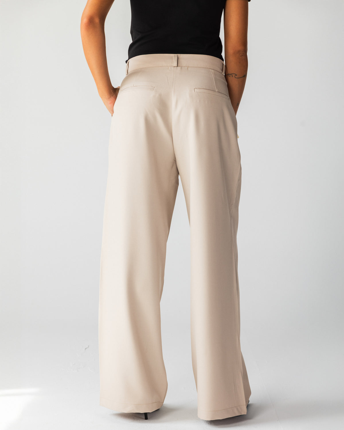 Wide Leg Tailored Pants- Beige
