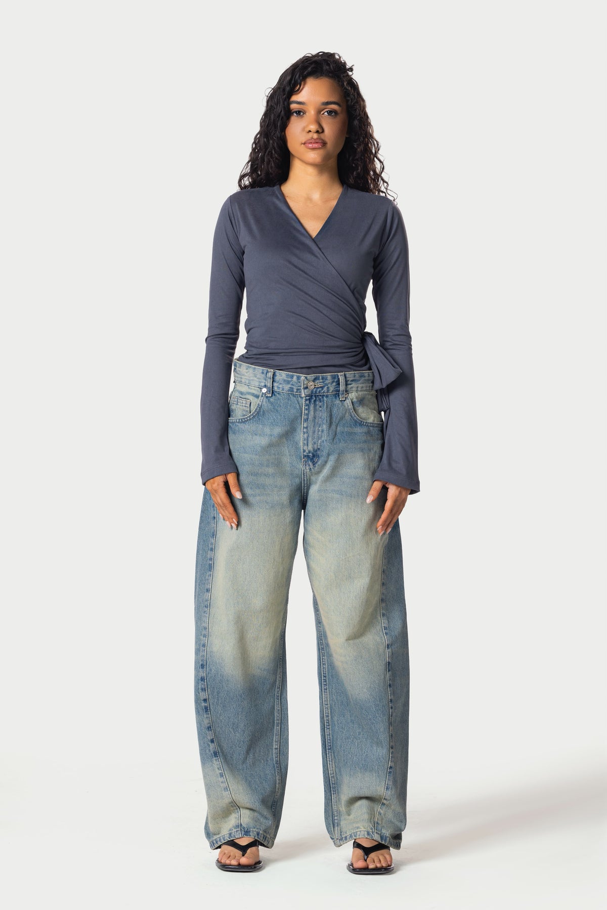 Cotton Wrap Top – Grey – photo 5