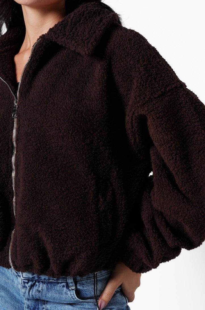 Fur bomber jacket - brown