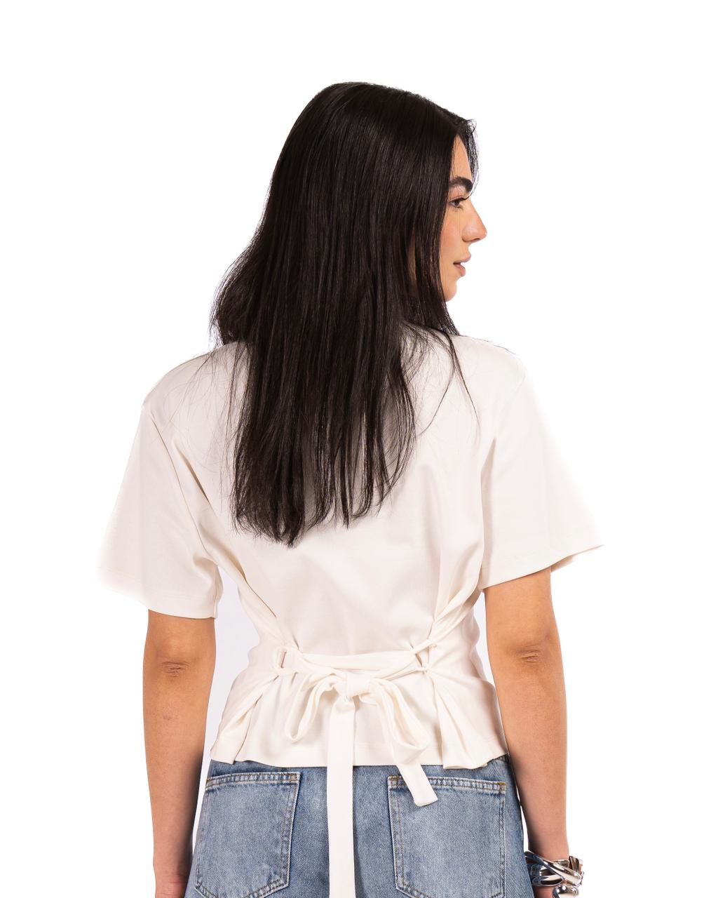 Short Sleeve Back-Tie Top - Offwhite