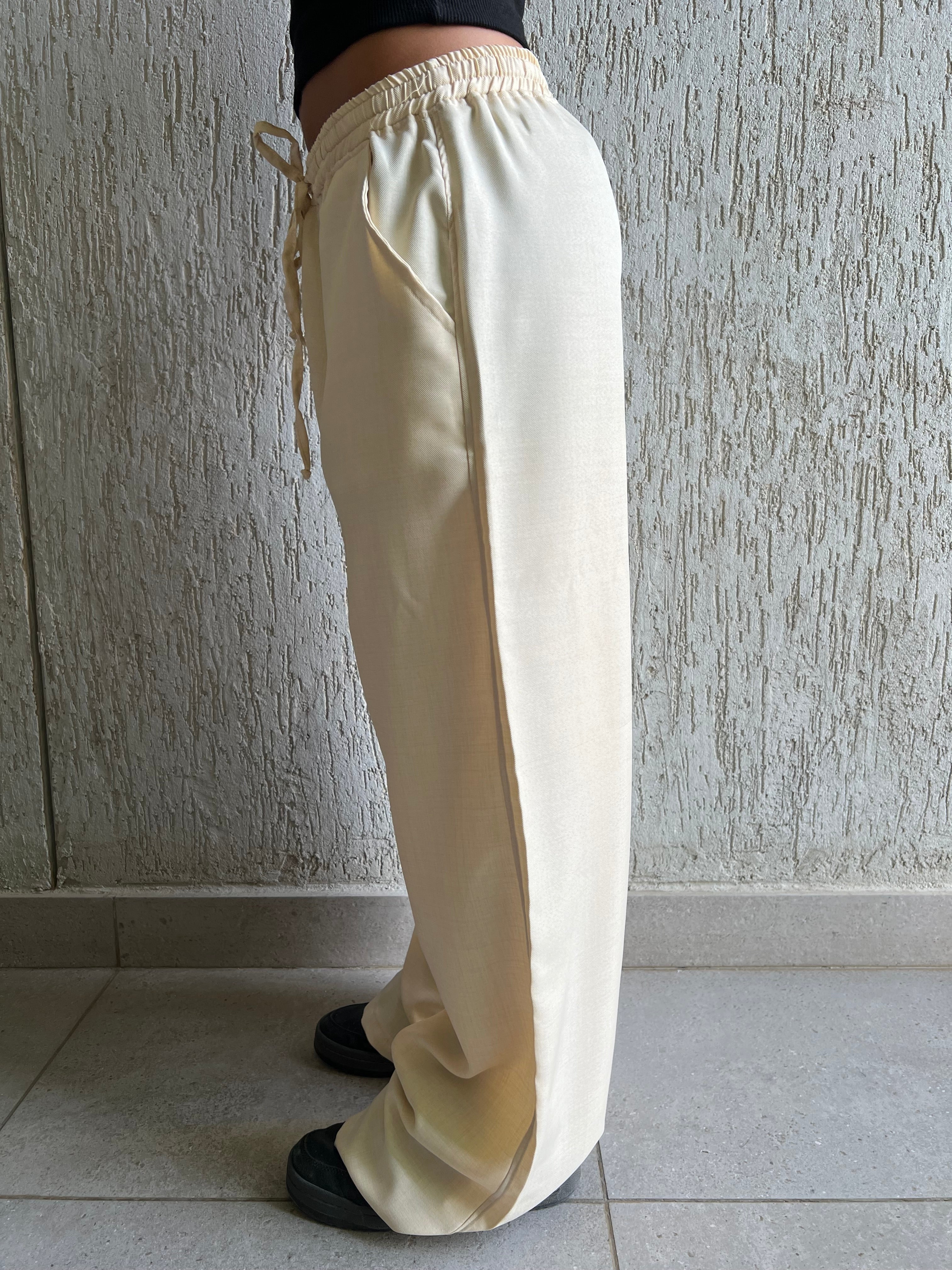 Beige Baggy Linen Pants