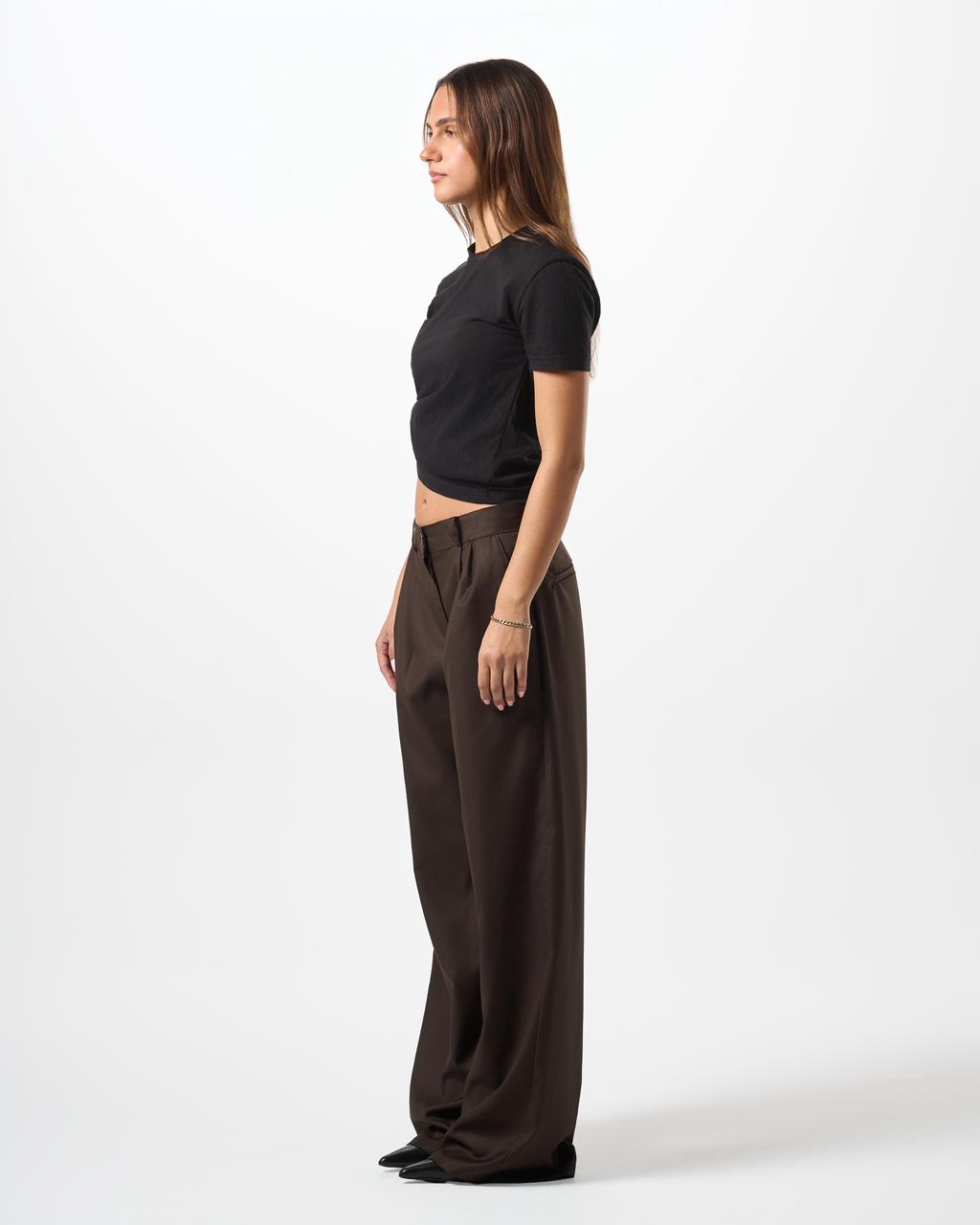 Wide Leg Tailored Pants- Brown