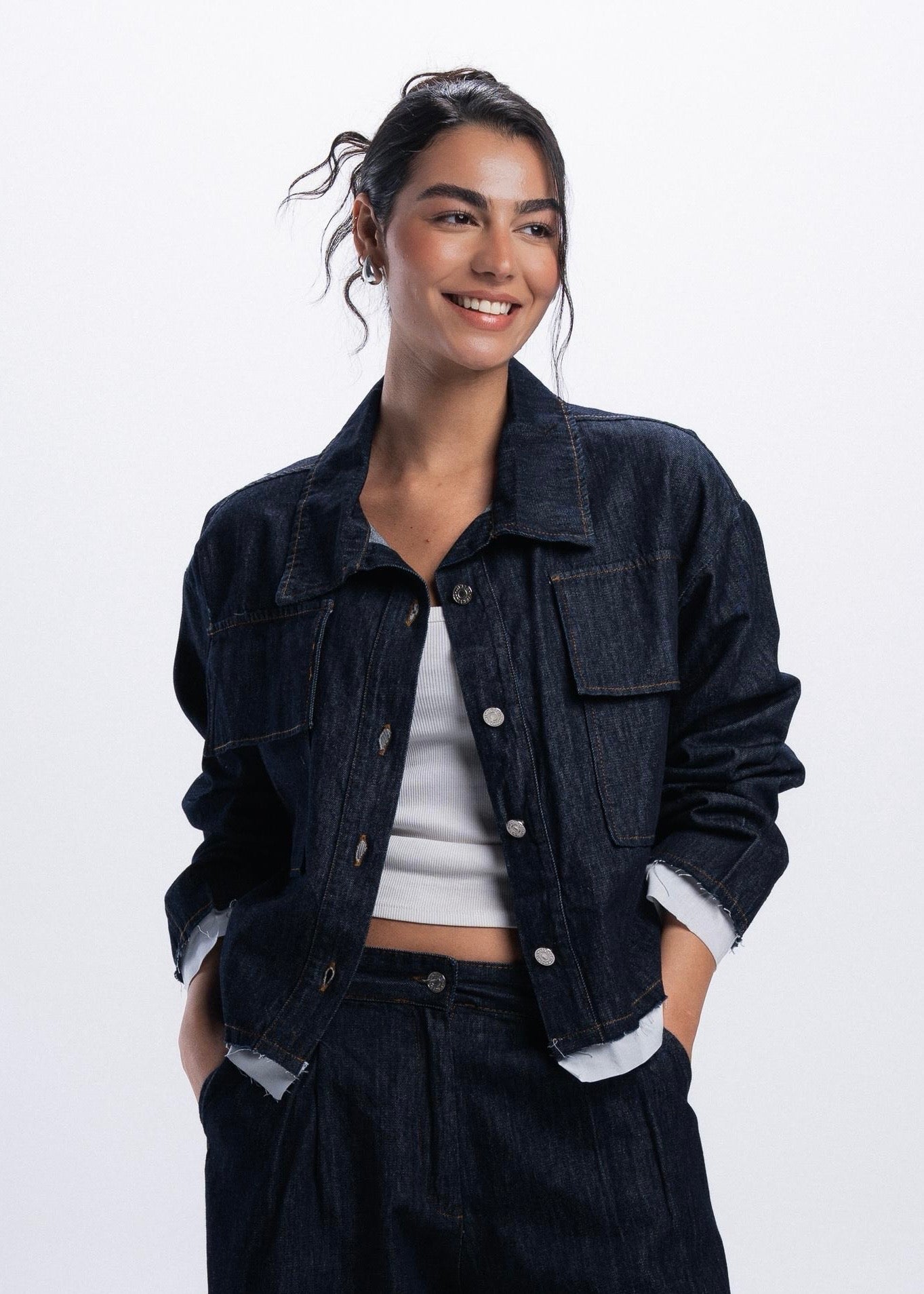 Denim Shirt with unfinished Poplin