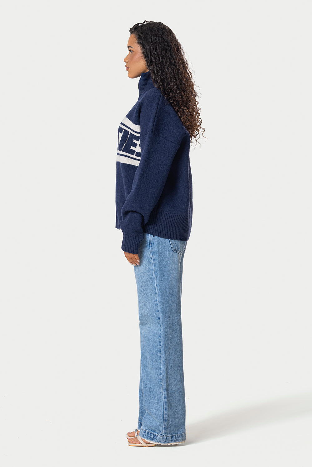 Eighties Zip Up knitted Sweater – Navy Blue – photo 8