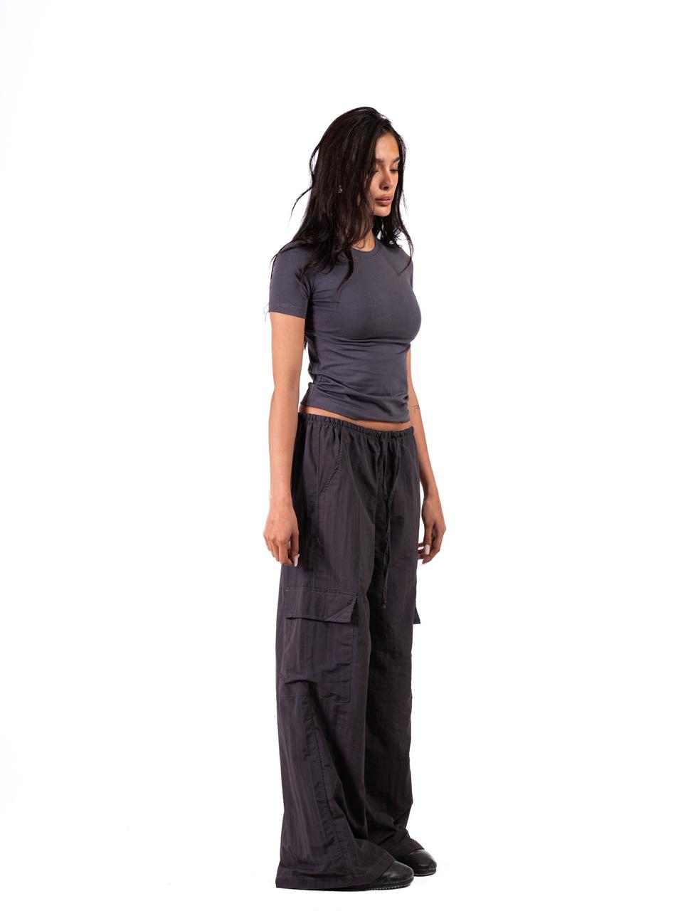 Wide Leg Parachute Pants -Grey