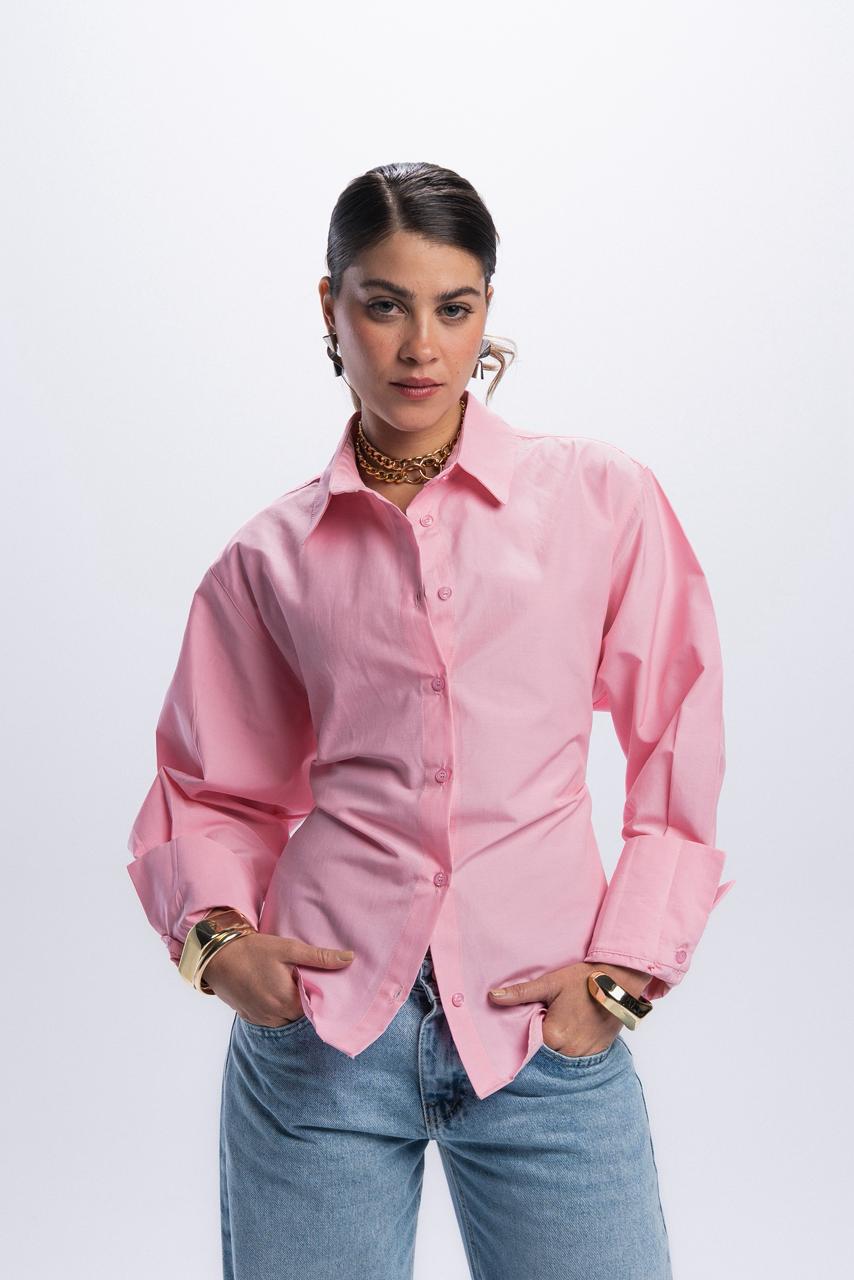 Back Tie Poplin Shirt - Baby Pink