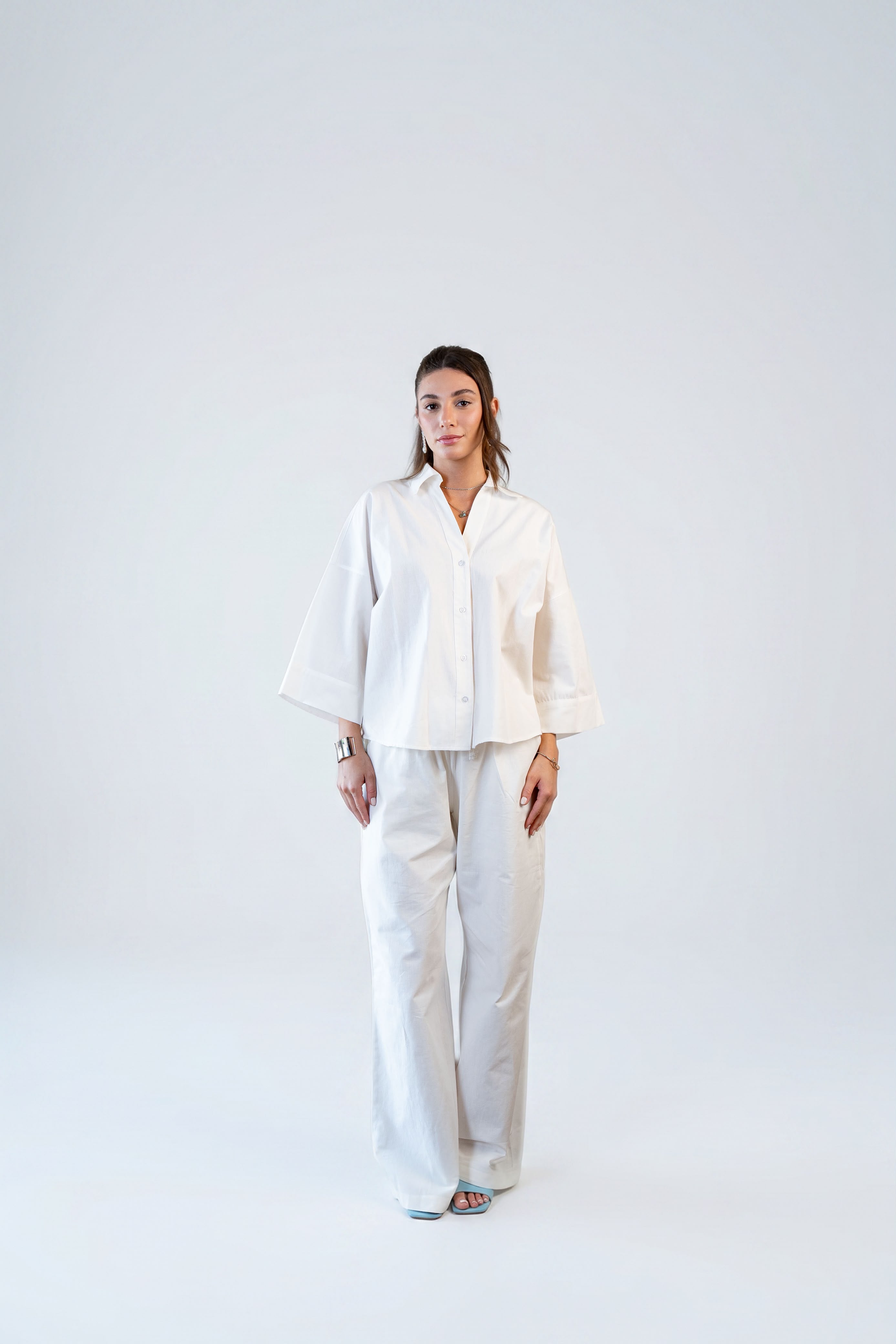 Wide Sleeve Linen Chemise -OFF/White