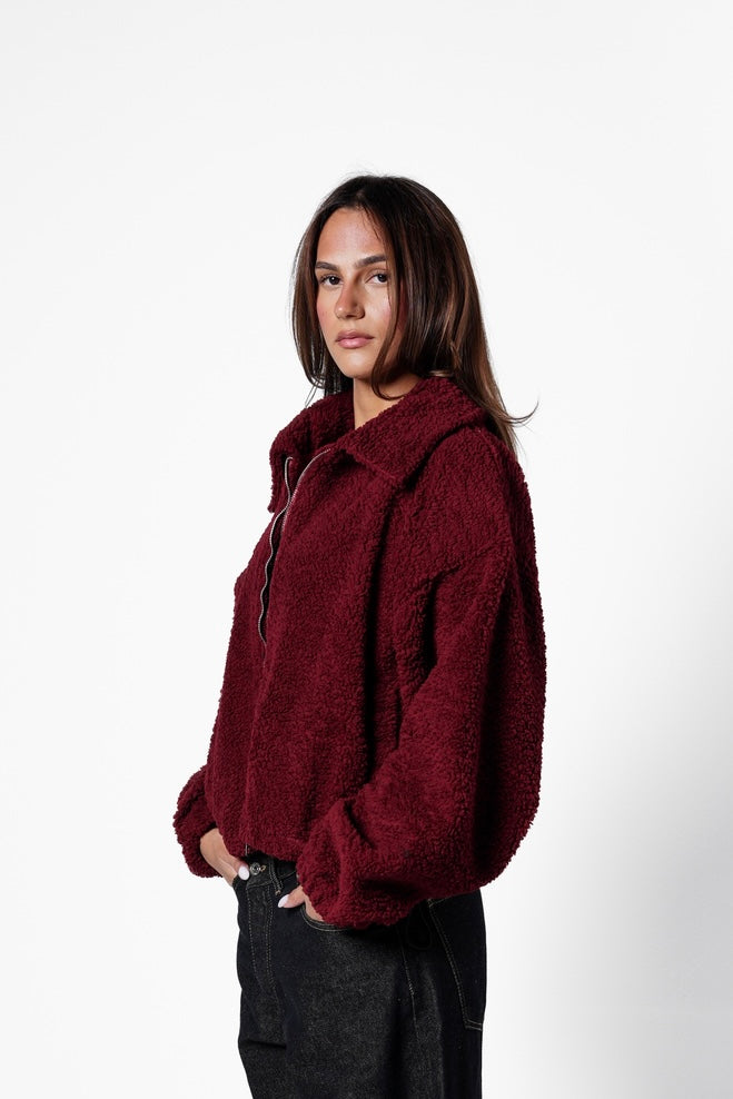 Fur bomber jacket - Burgundy