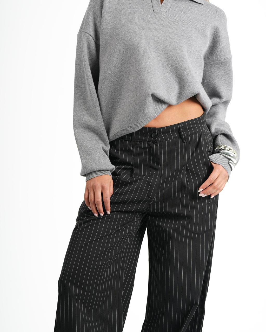 Classic Pinstriped Pants - Black