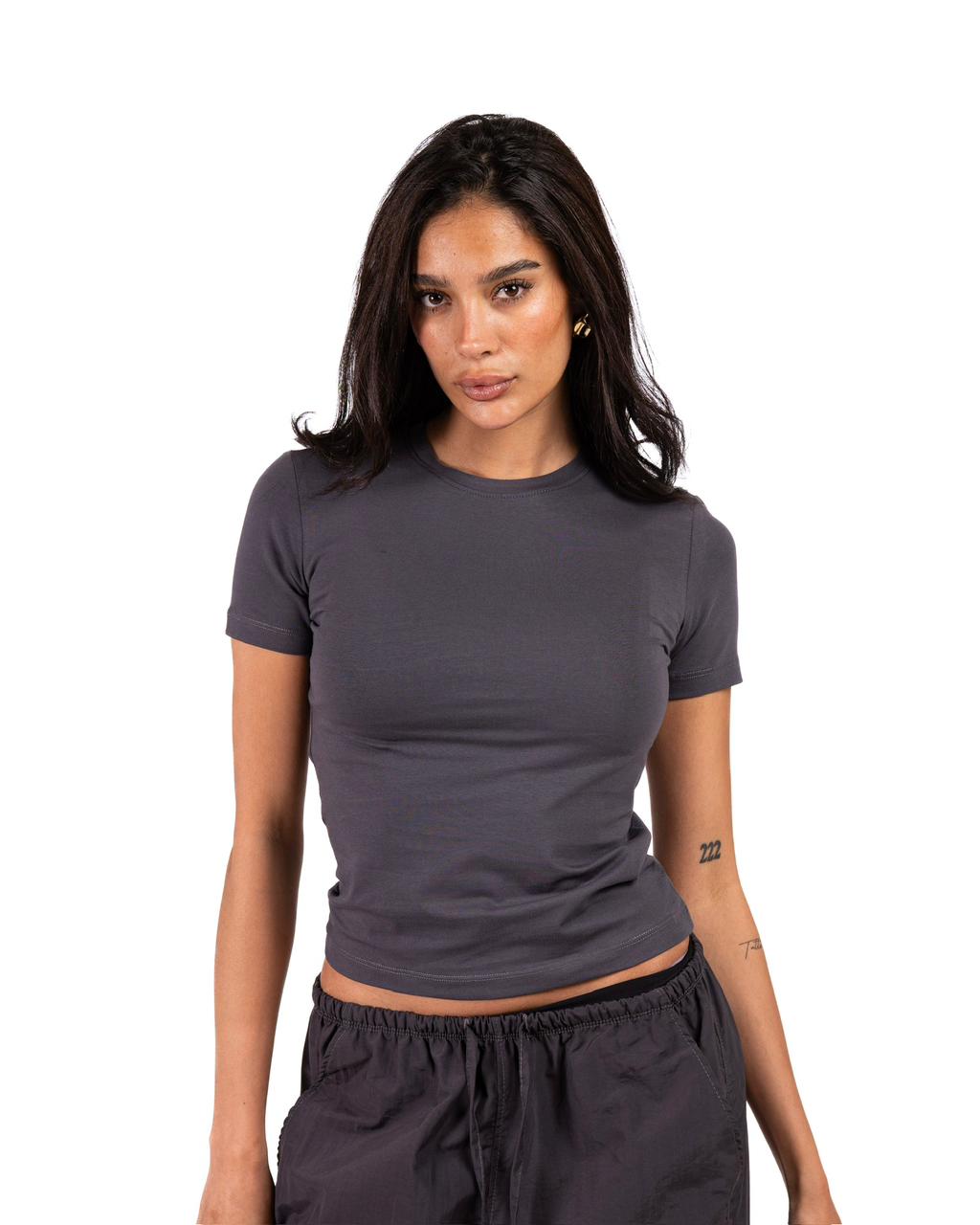 Short Sleeve Round Top - Grey