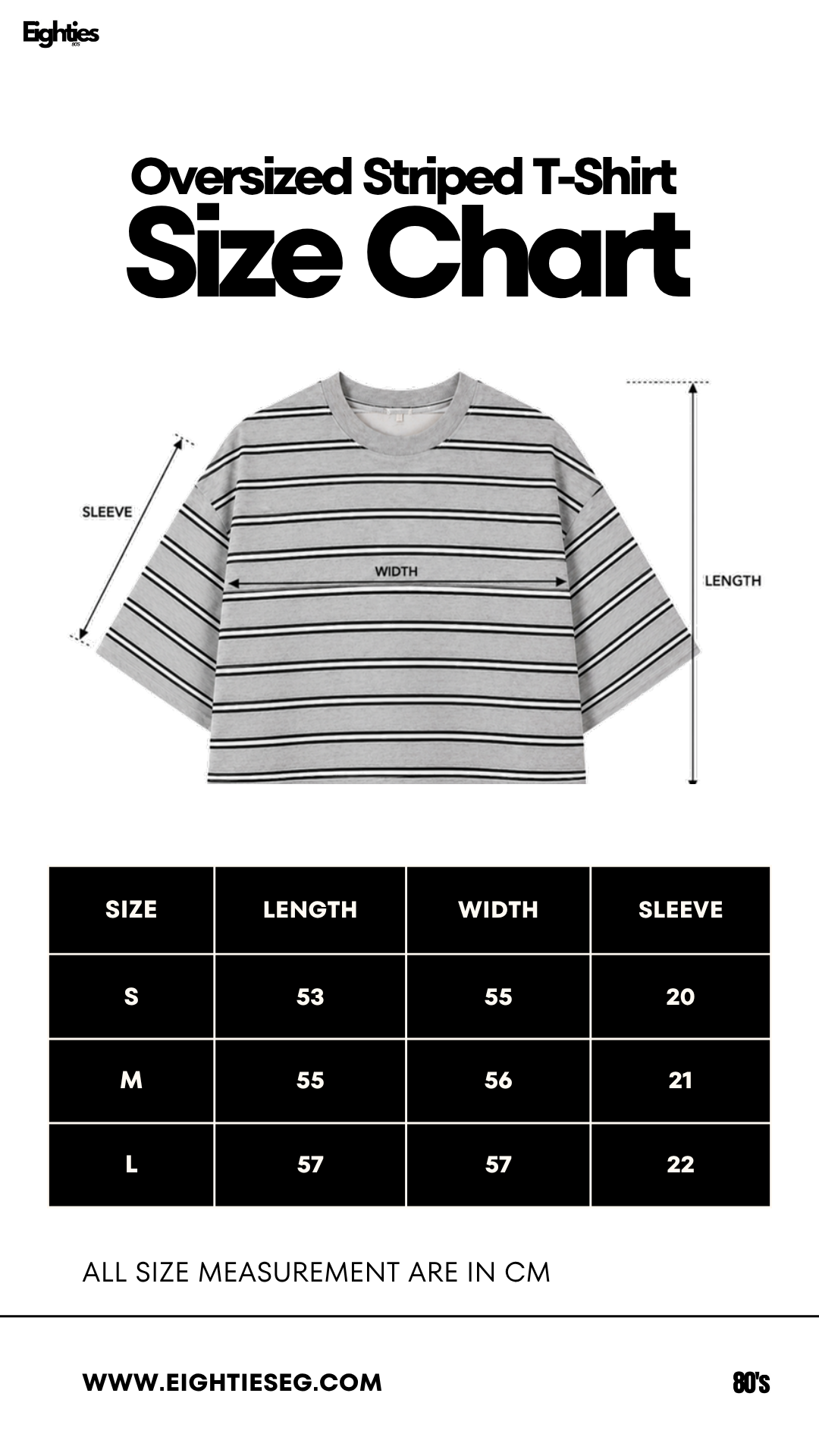 Oversized Striped T-Shirt -Grey — Size chart