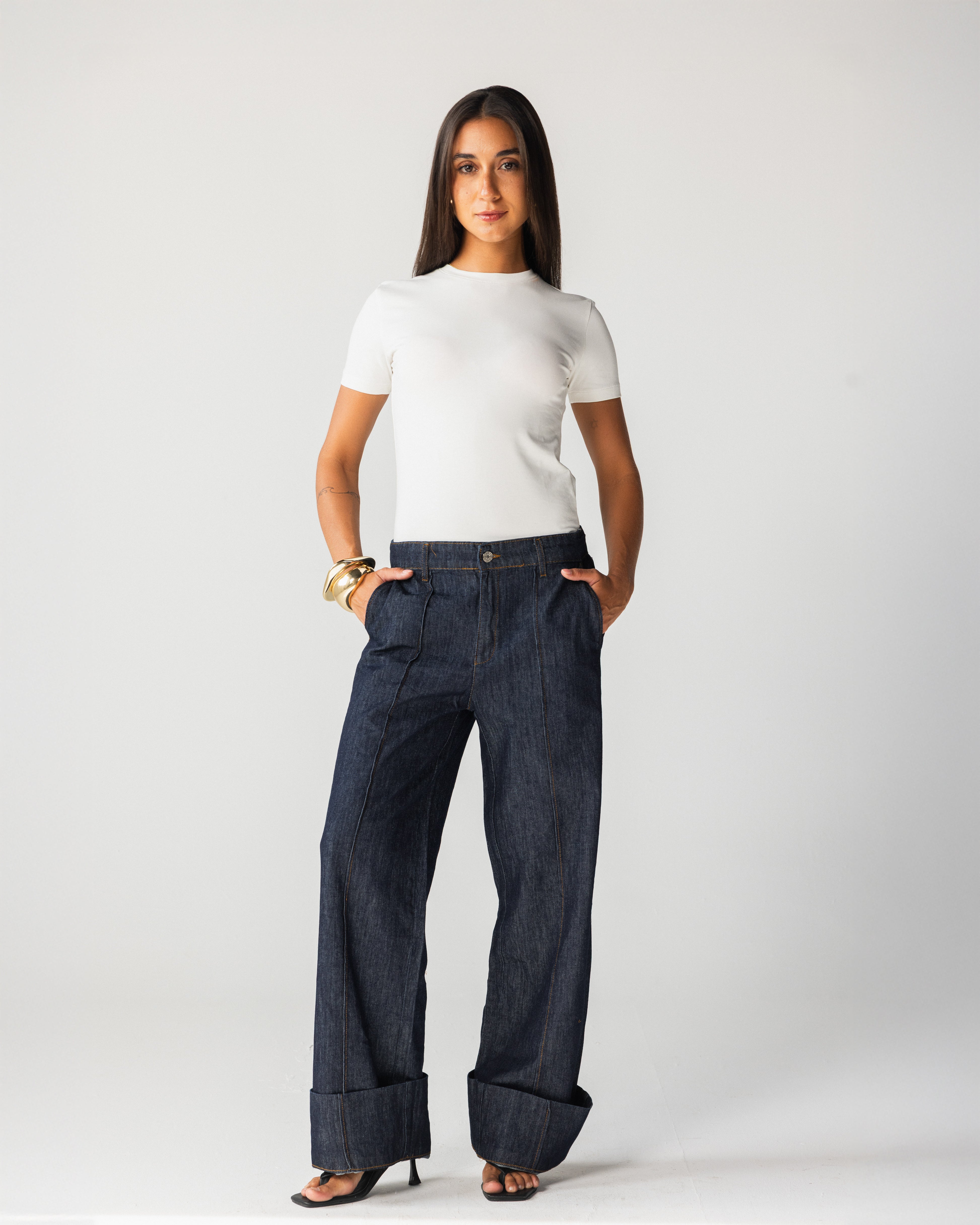 Front seam straight jeans  - Blue Raw