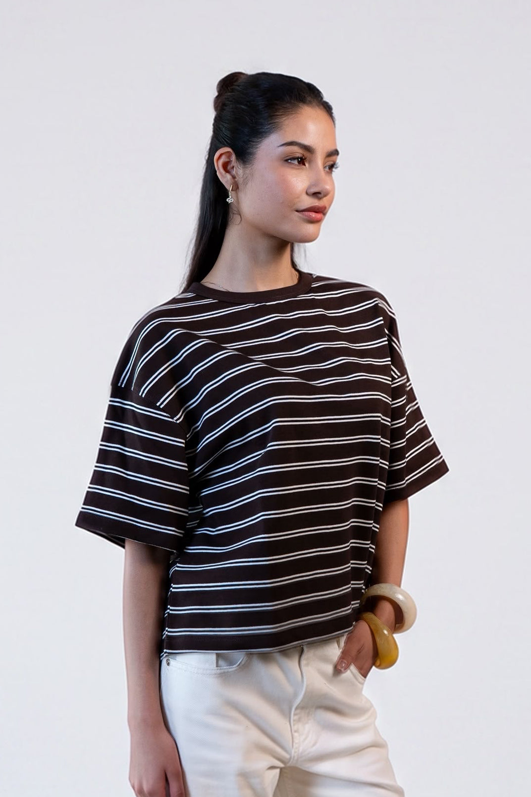 Oversized Striped T-Shirt -Brown